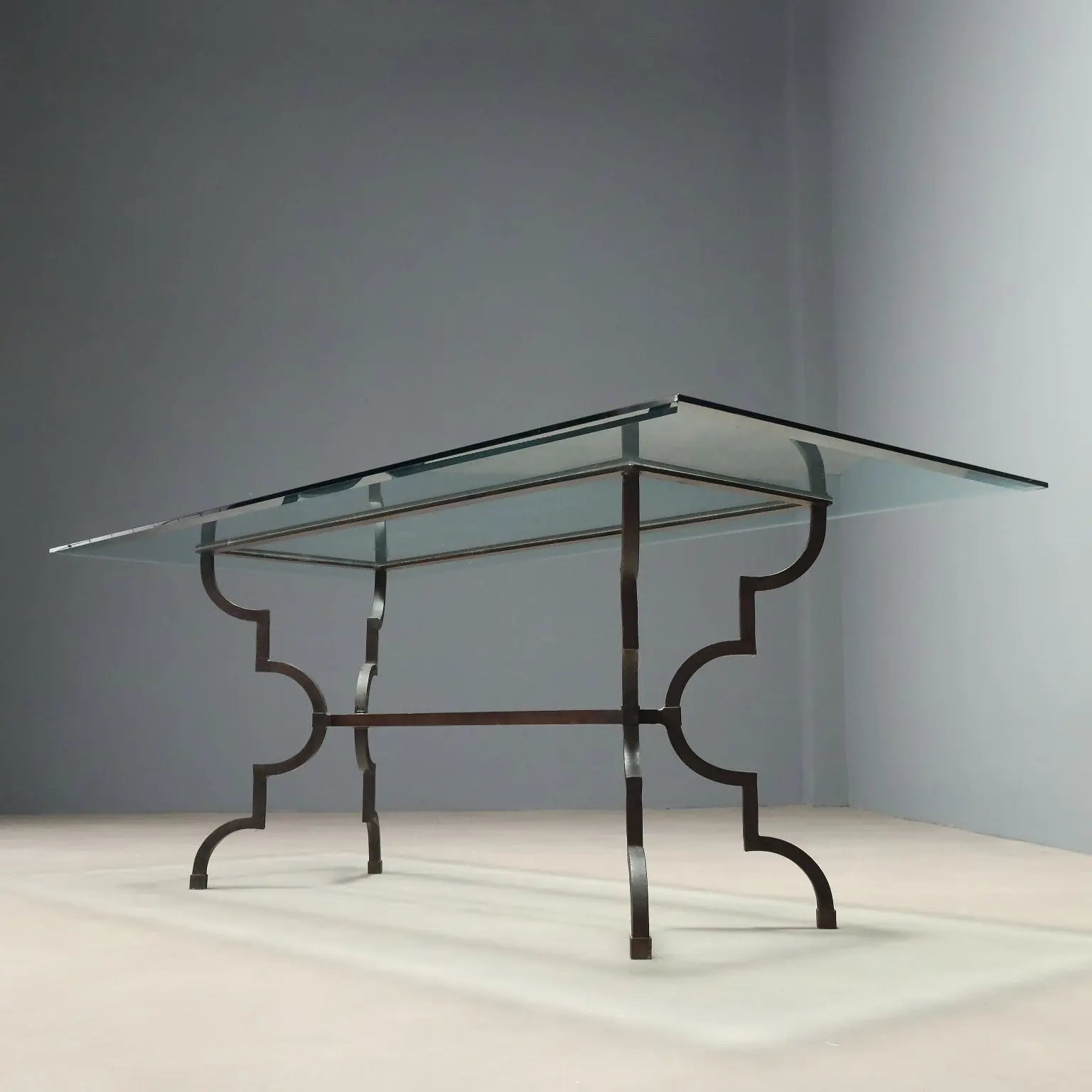 Antique Table Glass Wrought Iron Italy XX Century