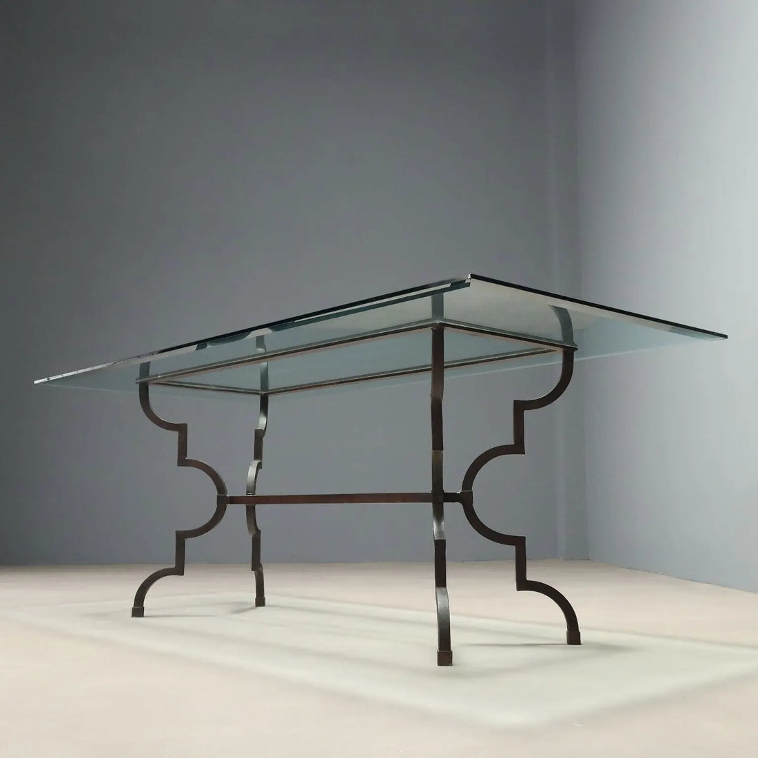 Antique Table Glass Wrought Iron Italy XX Century