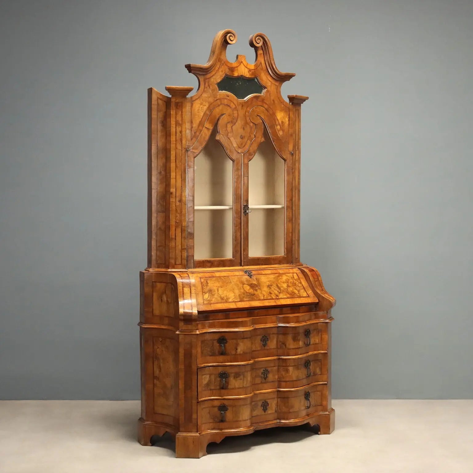 Antique Trumeau Walnut Walnut Burl Glass Bronze XX Century