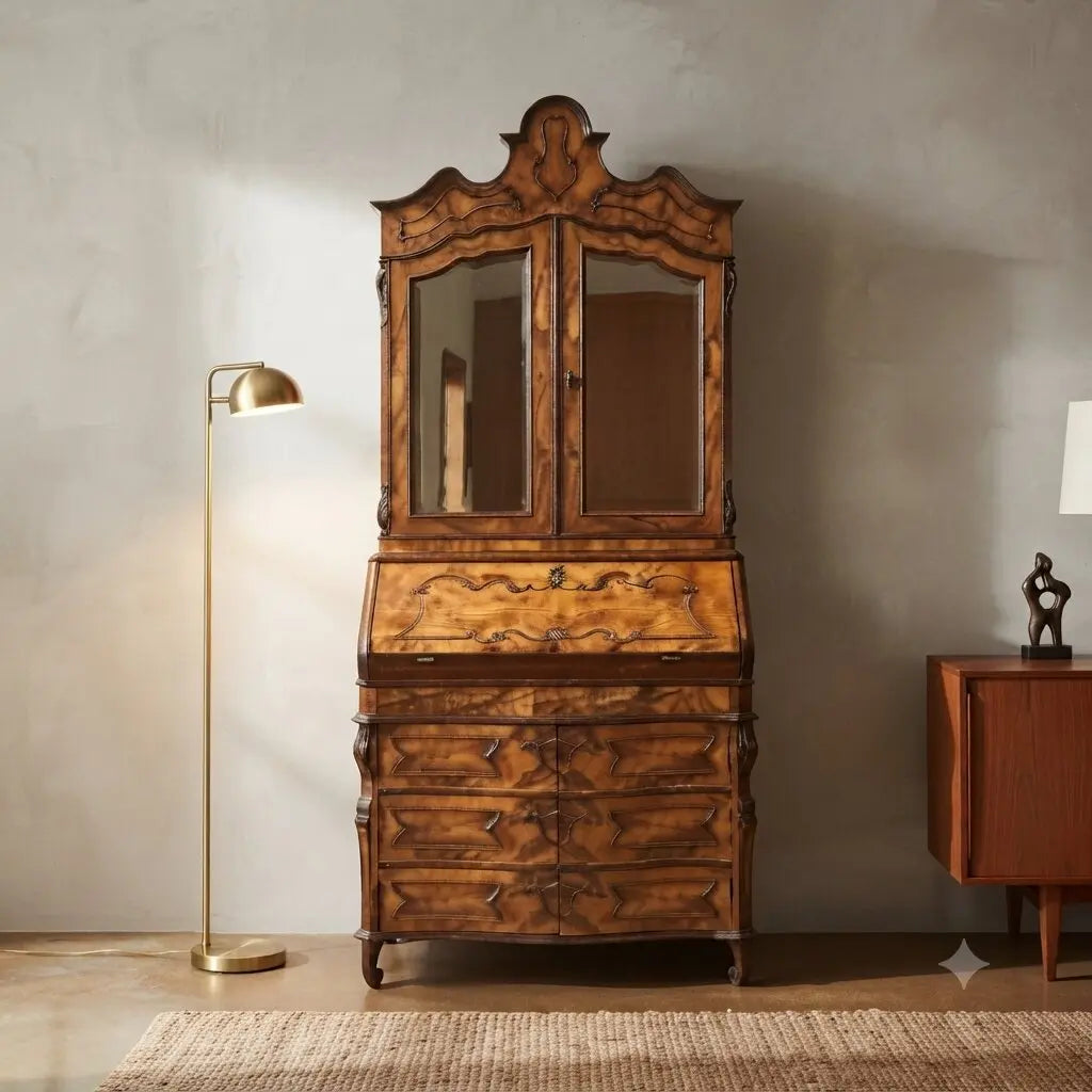 Lombard Trumeau in Walnut and Burl, Italy 20th Century