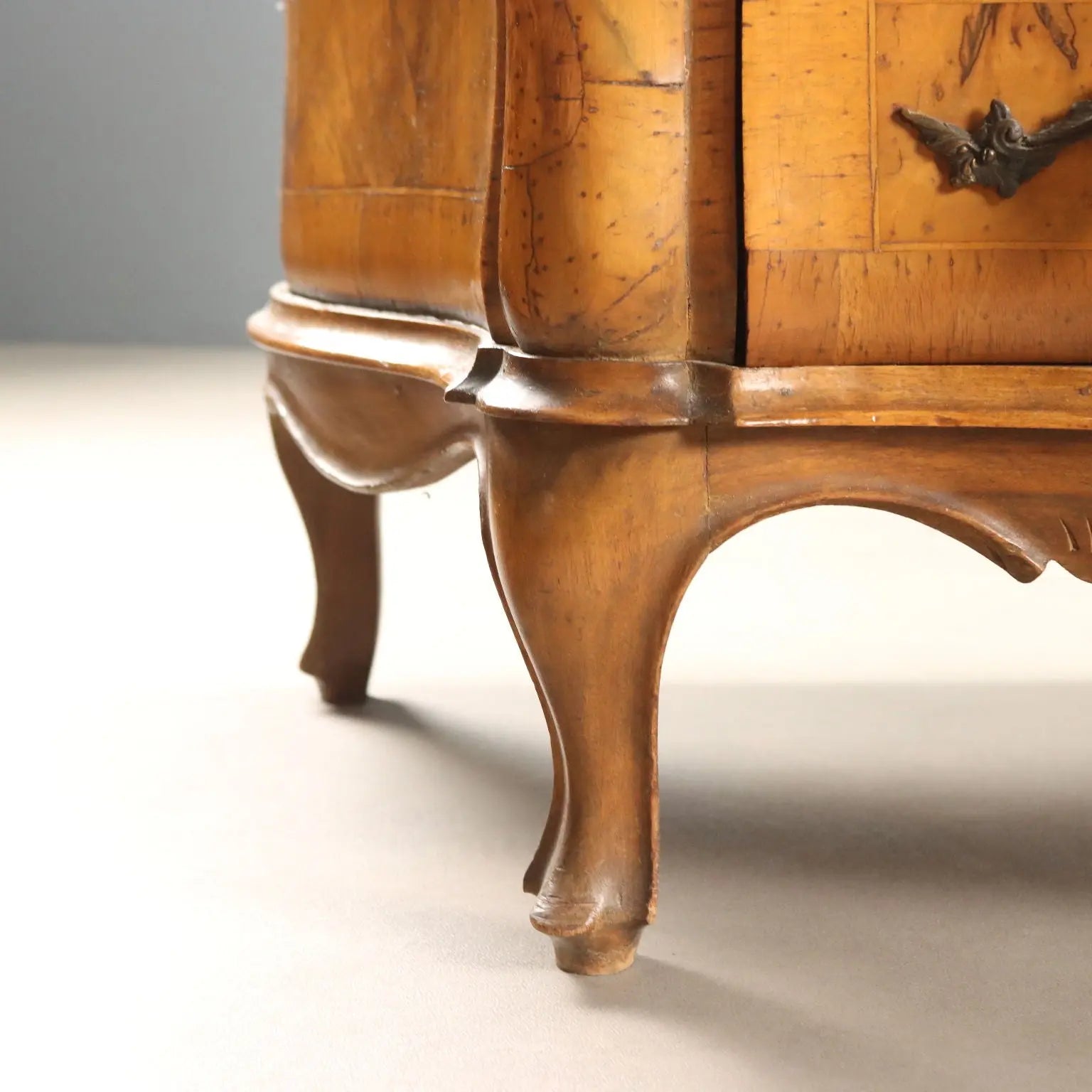 Antique Flap Cabinet Baroque Style Walnut Maple XX Century
