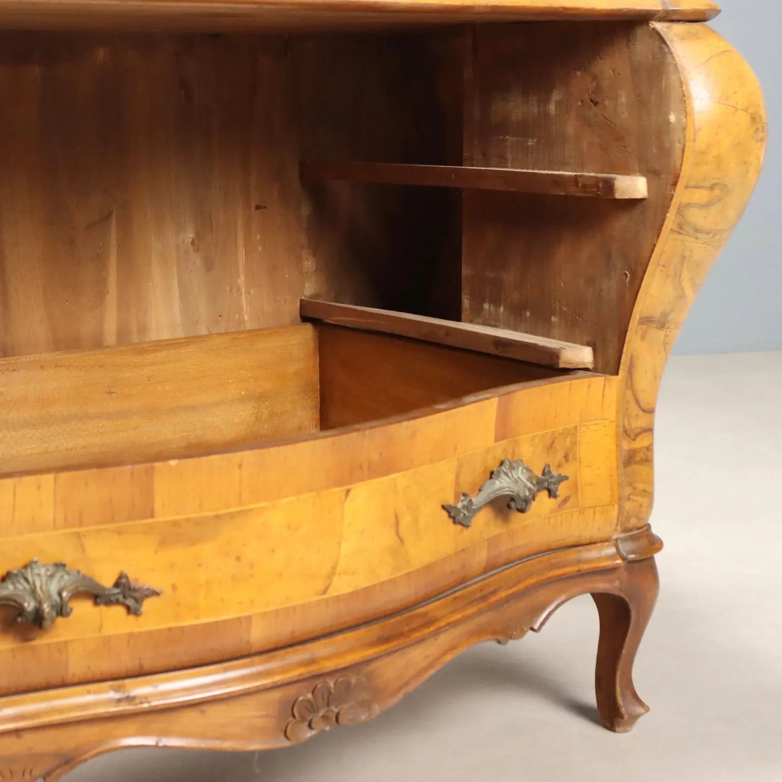 Antique Flap Cabinet Baroque Style Walnut Maple XX Century