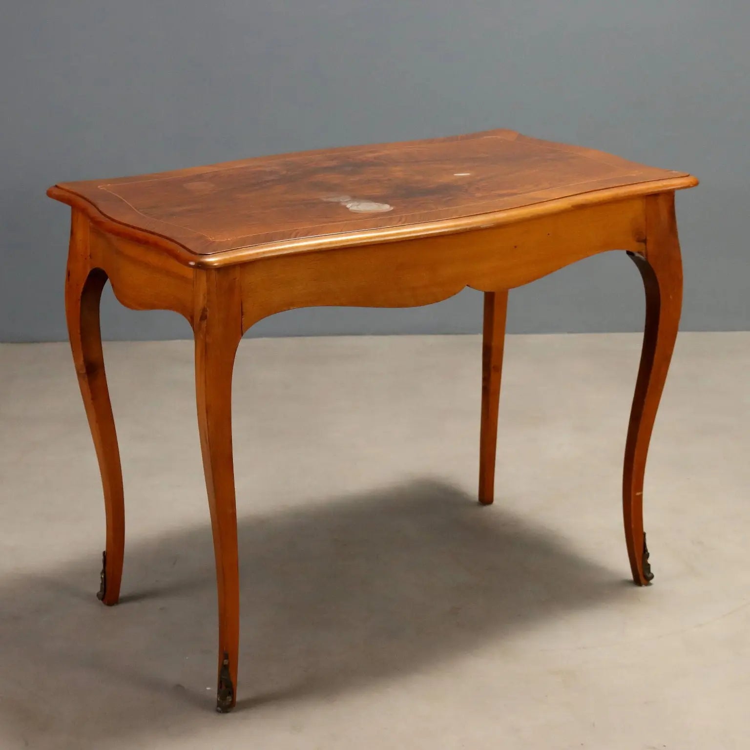 Small Antique Table Baroque Style Walnut Veneer Italy XX Century