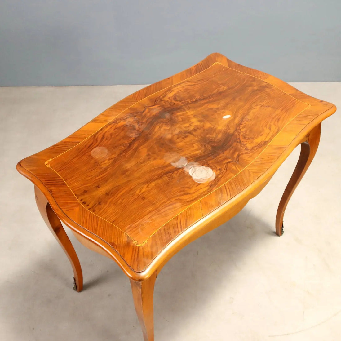 Small Antique Table Baroque Style Walnut Veneer Italy XX Century