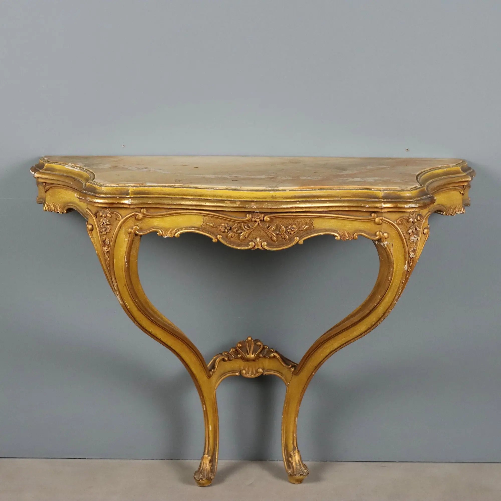 Antique Console Carved Gilded Wood Marble Italy XIX Century