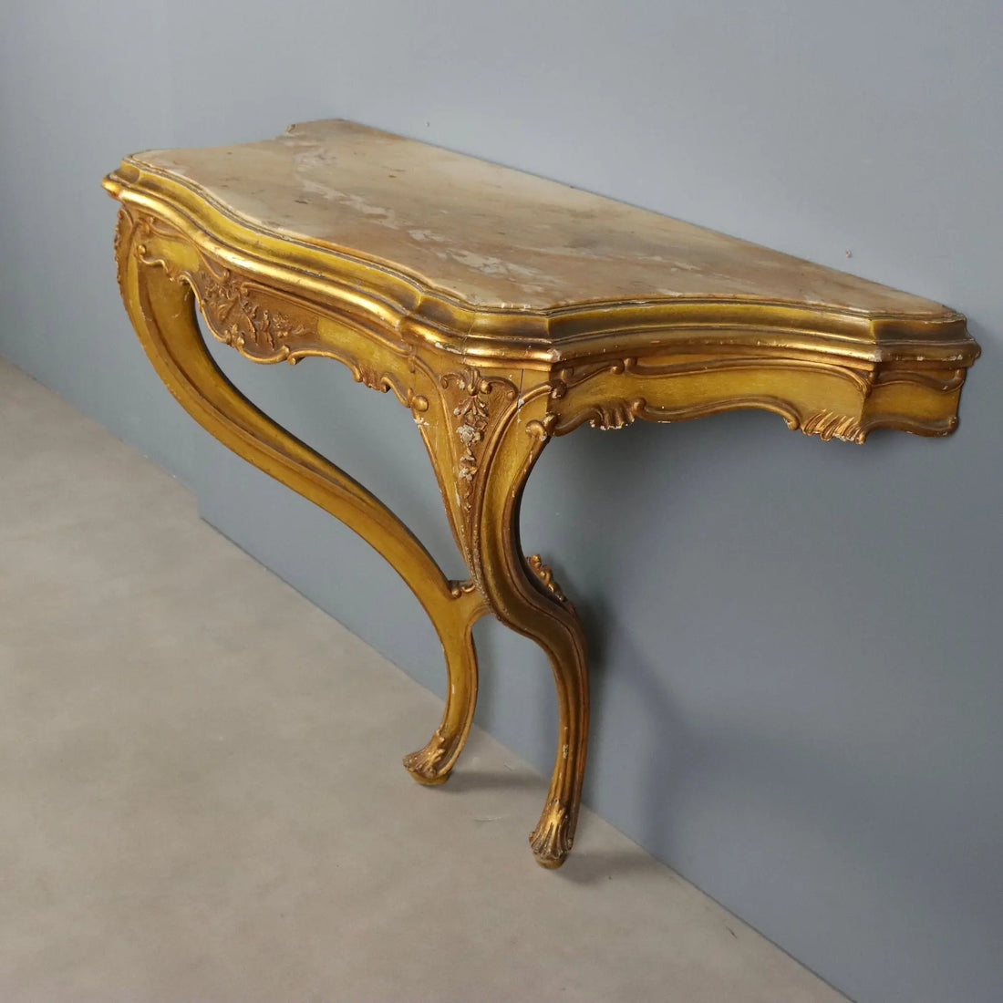 Antique Console Carved Gilded Wood Marble Italy XIX Century