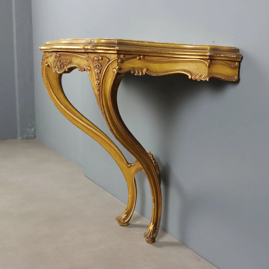 Antique Console Carved Gilded Wood Marble Italy XIX Century