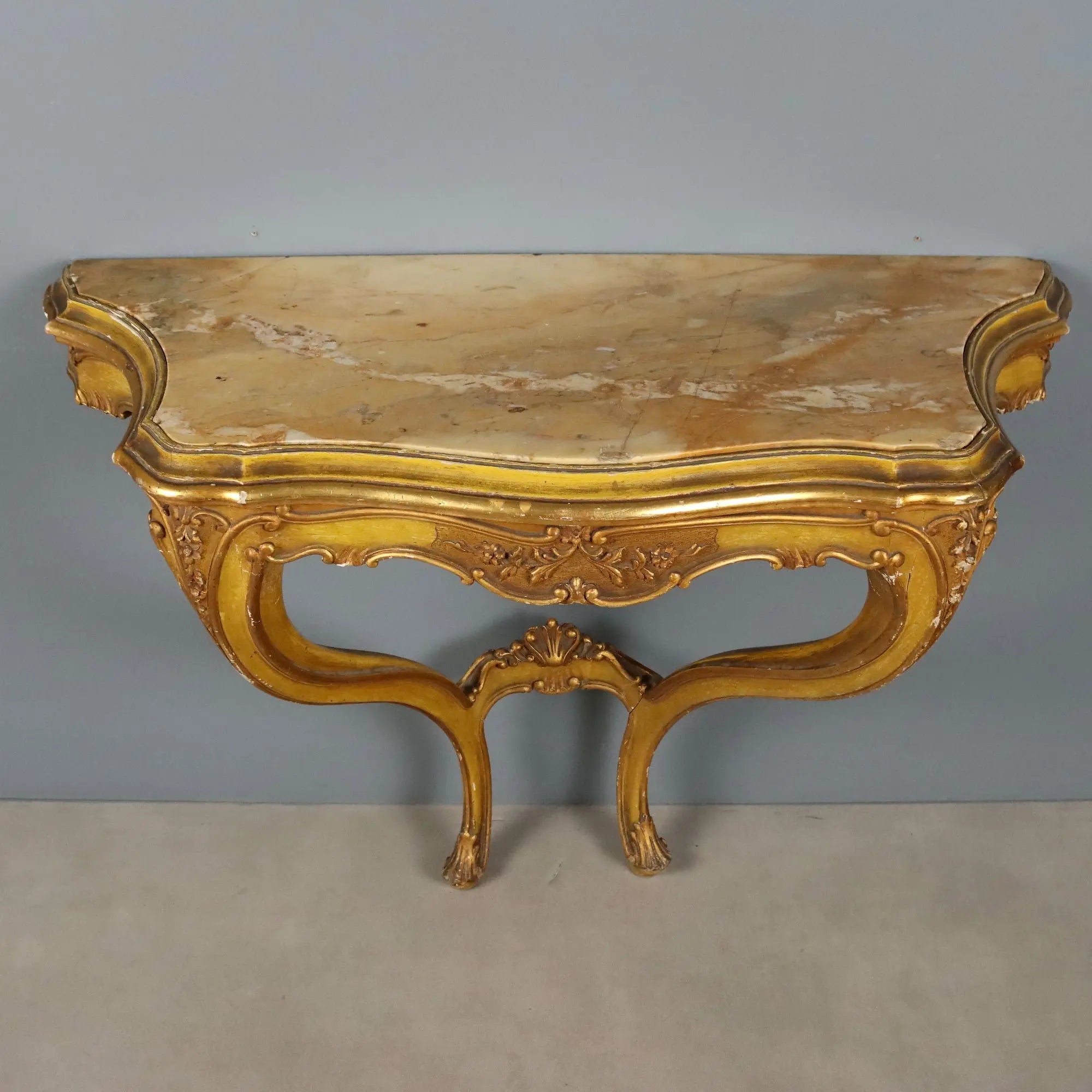 Antique Console Carved Gilded Wood Marble Italy XIX Century