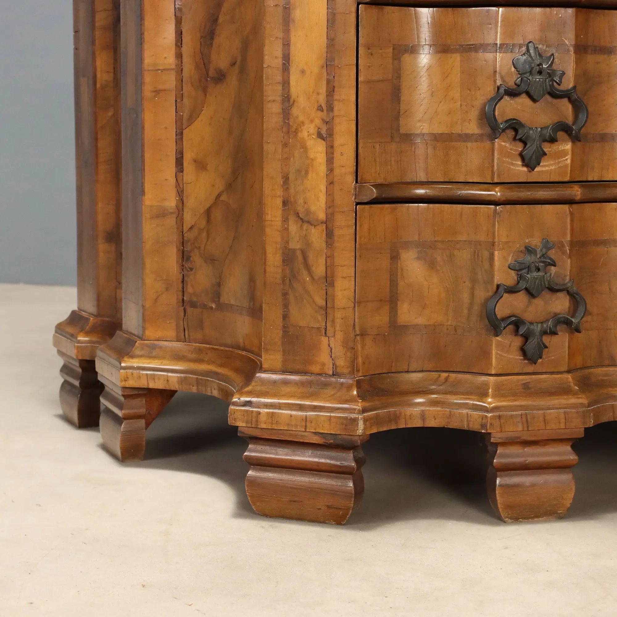 Antique Trumeau Walnut Burl Drawers Italy Early XX Century