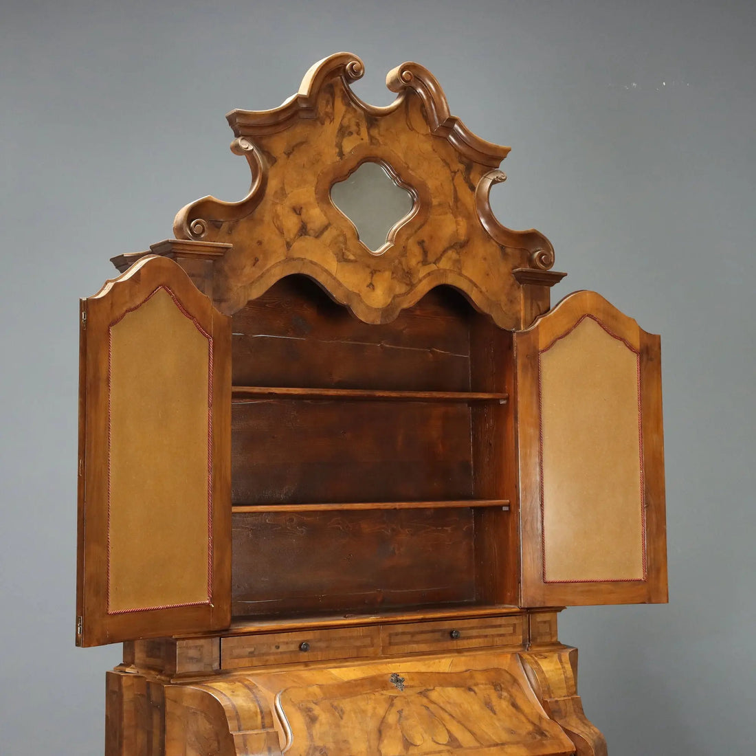 Antique Trumeau Walnut Burl Drawers Italy Early XX Century