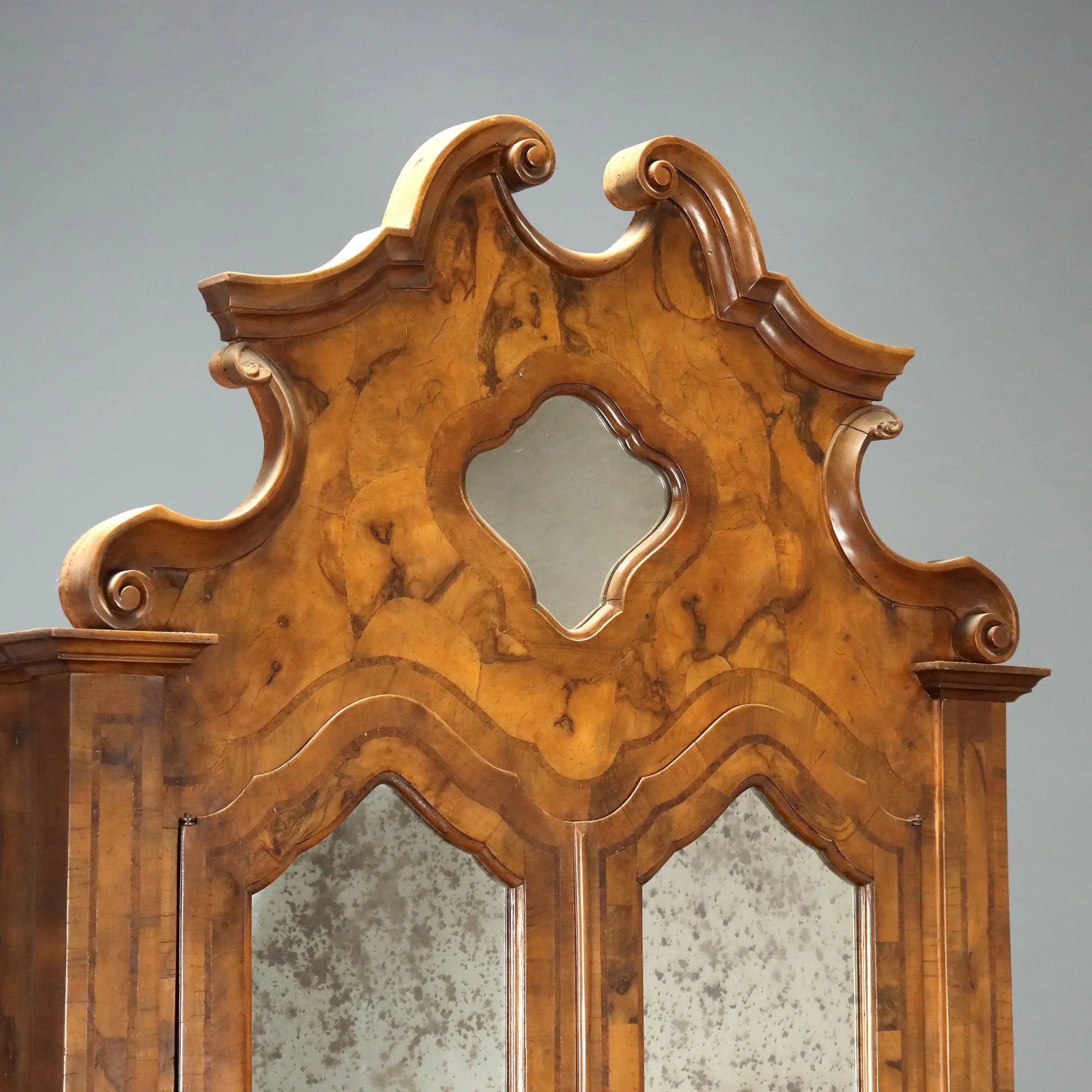 Antique Trumeau Walnut Burl Drawers Italy Early XX Century