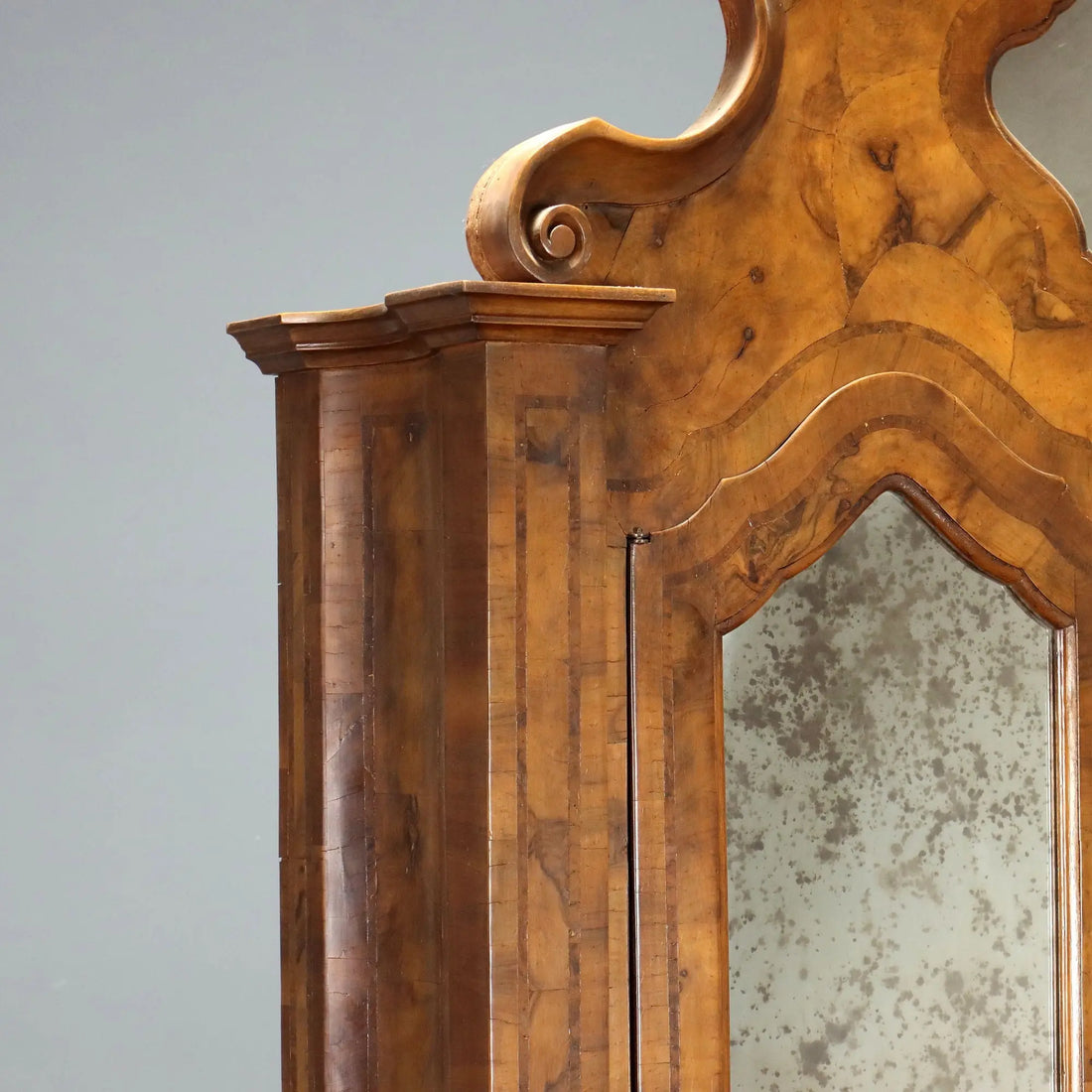 Antique Trumeau Walnut Burl Drawers Italy Early XX Century