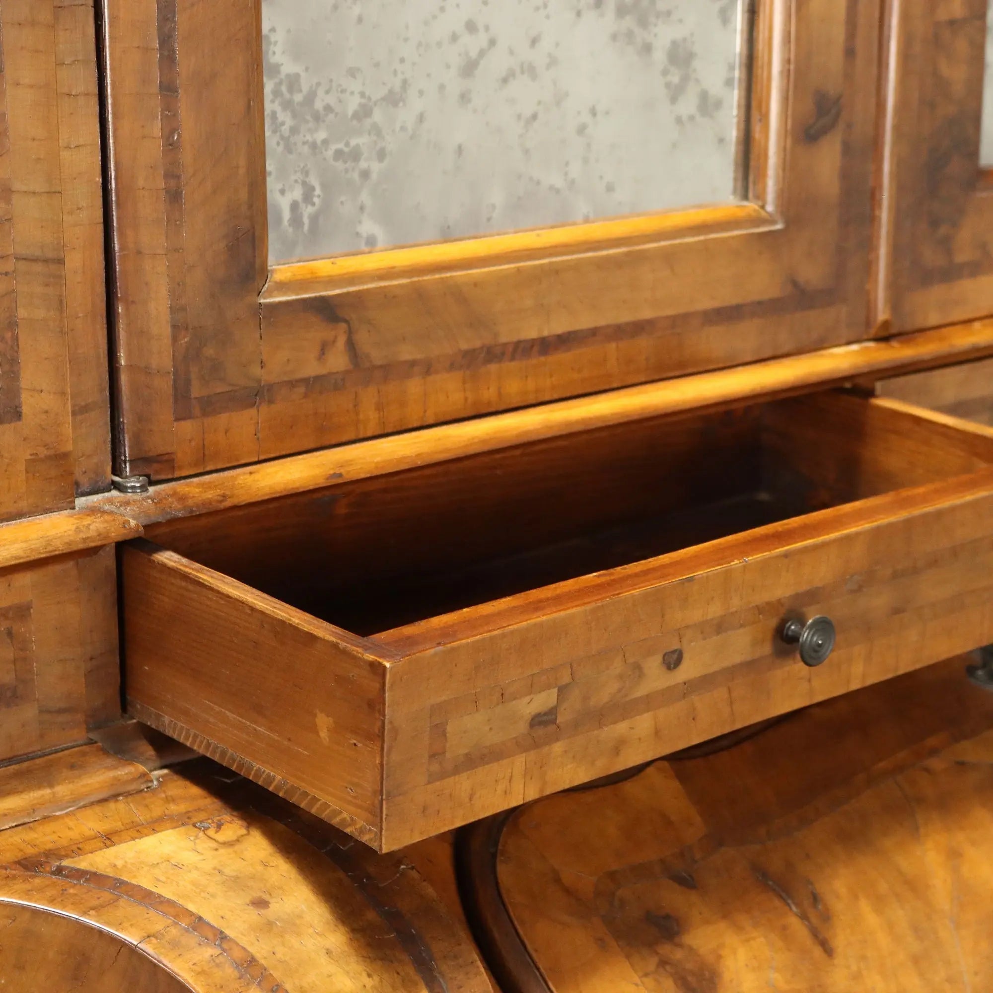 Antique Trumeau Walnut Burl Drawers Italy Early XX Century