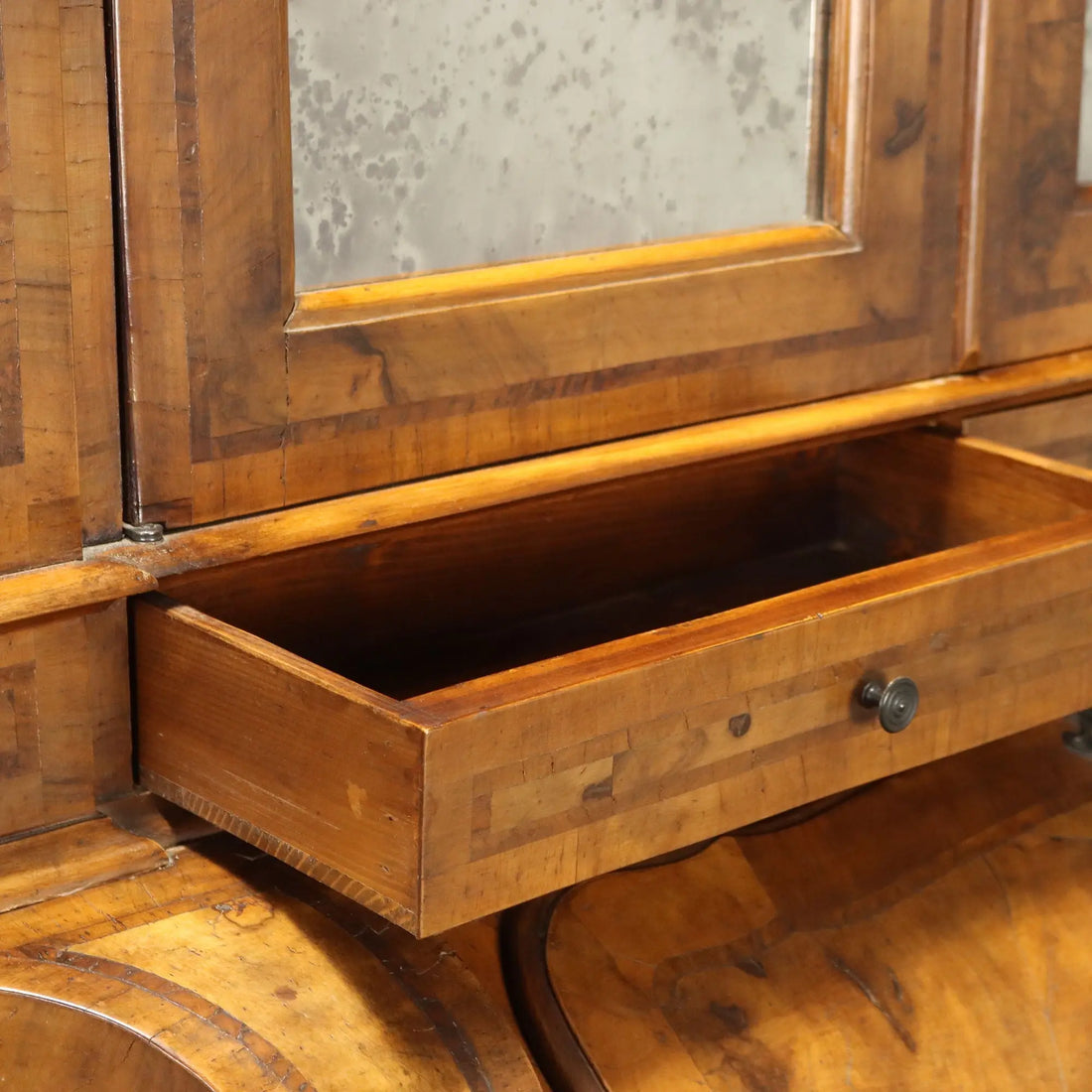 Antique Trumeau Walnut Burl Drawers Italy Early XX Century
