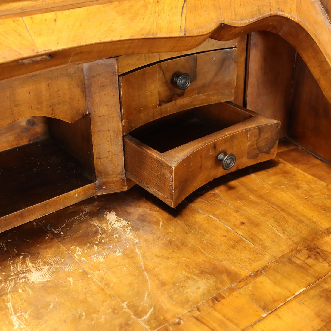 Antique Trumeau Walnut Burl Drawers Italy Early XX Century