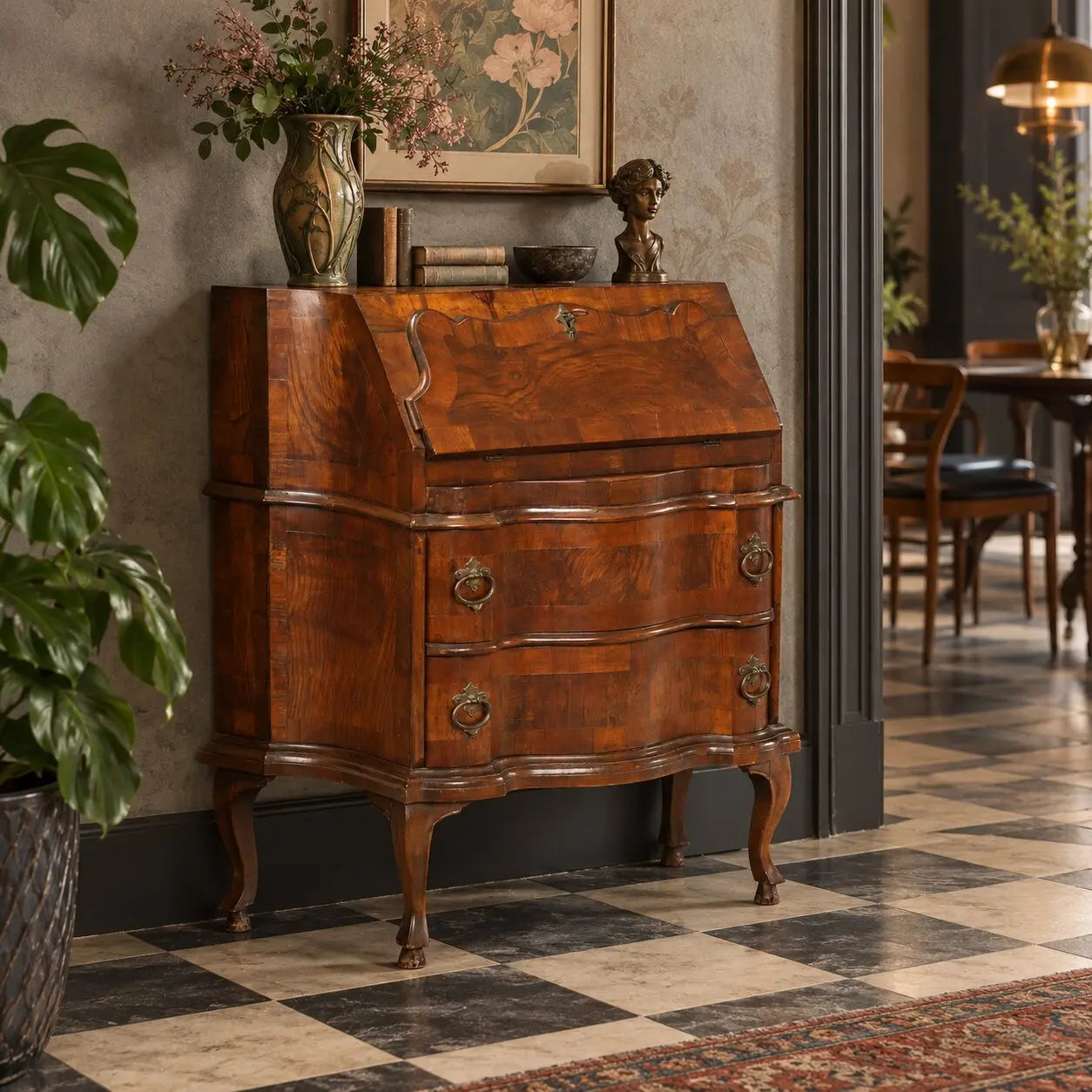 Antique Flap Cabinet with Drawers Italy XX Century