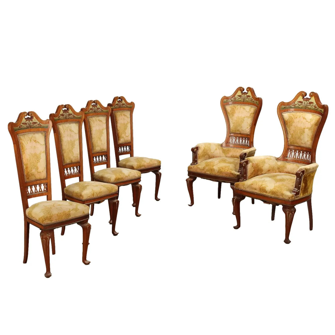 Group of Chairs and Armchairs Art Nouveau Italy XIX Century - Pair of Armchairs and Four Chairs | Antiques | Seating