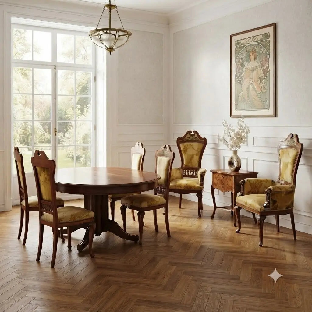 Group of Chairs and Armchairs Art Nouveau Italy XIX Century - Pair of Armchairs and Four Chairs | Antiques | Seating