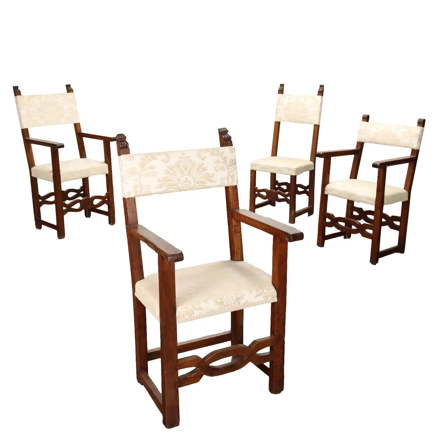 Set of 3 Armchairs and a Chair in Walnut, Italy 1800