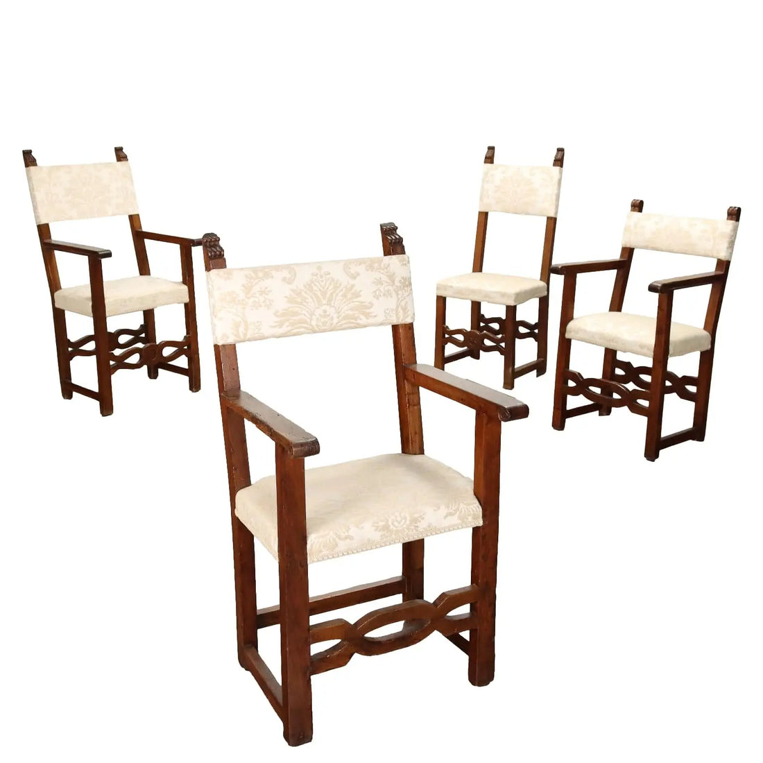 Set of 3 Armchairs and a Chair in Walnut, Italy 1800