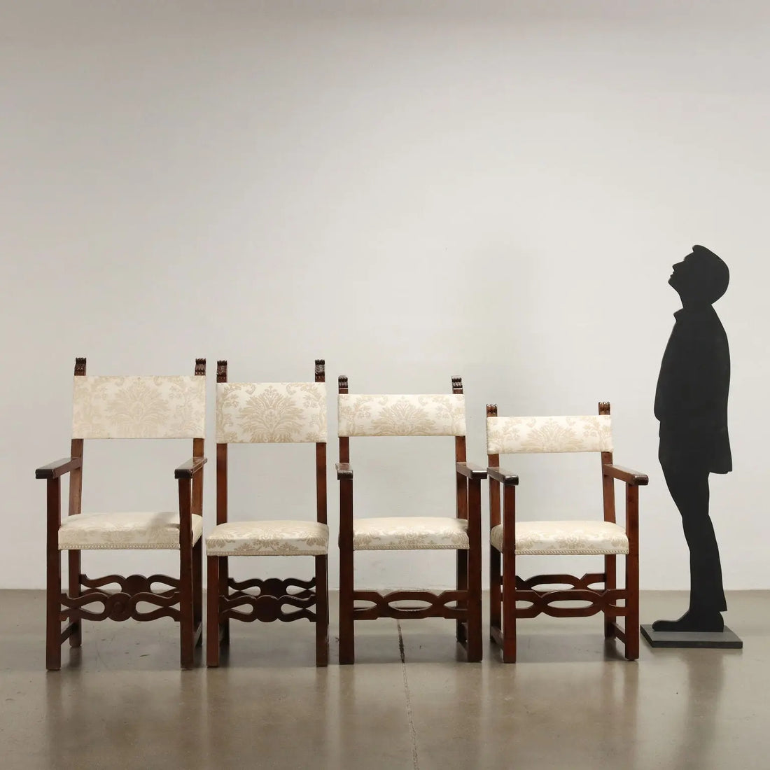Set of 3 Armchairs and a Chair in Walnut, Italy 1800