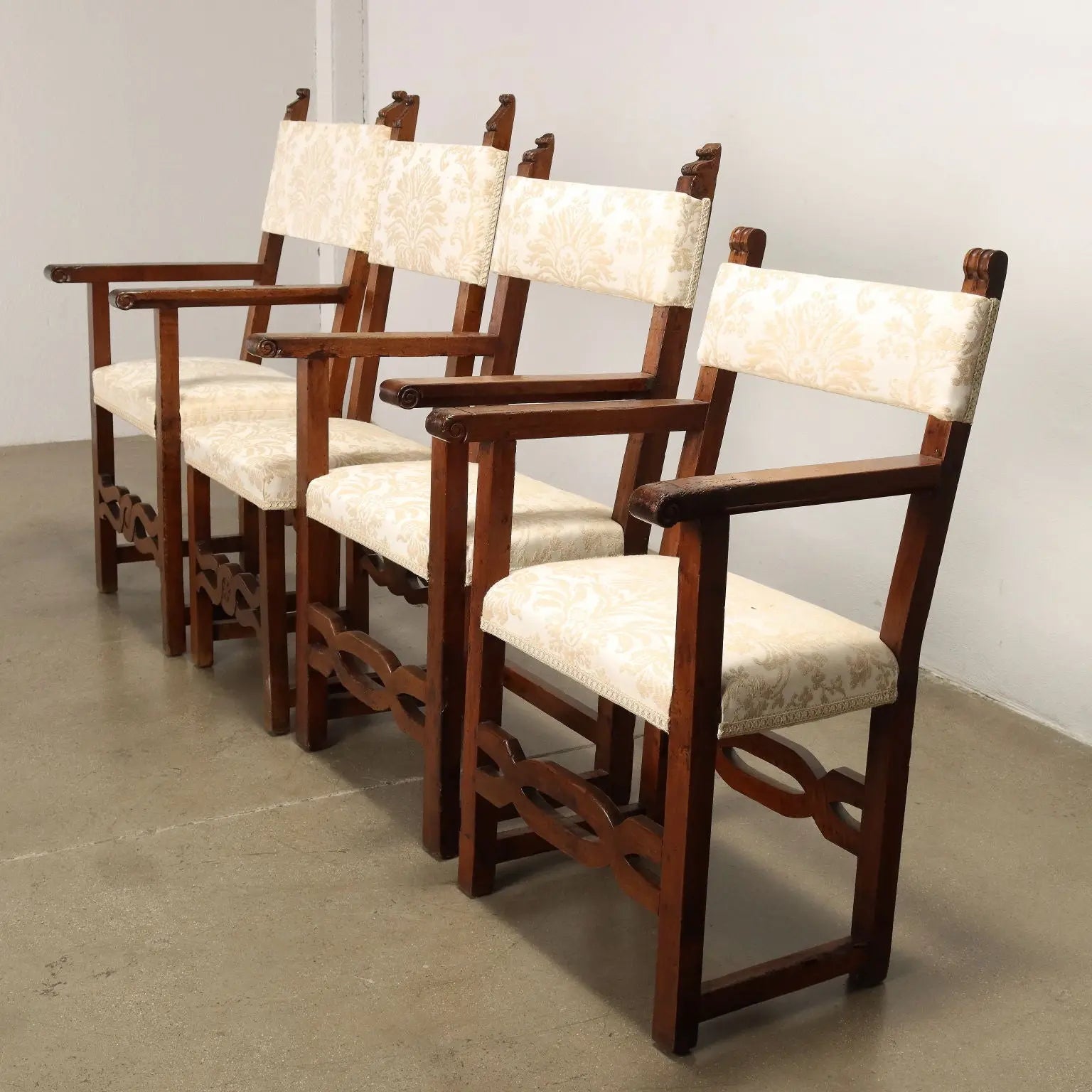 Set of 3 Armchairs and a Chair in Walnut, Italy 1800