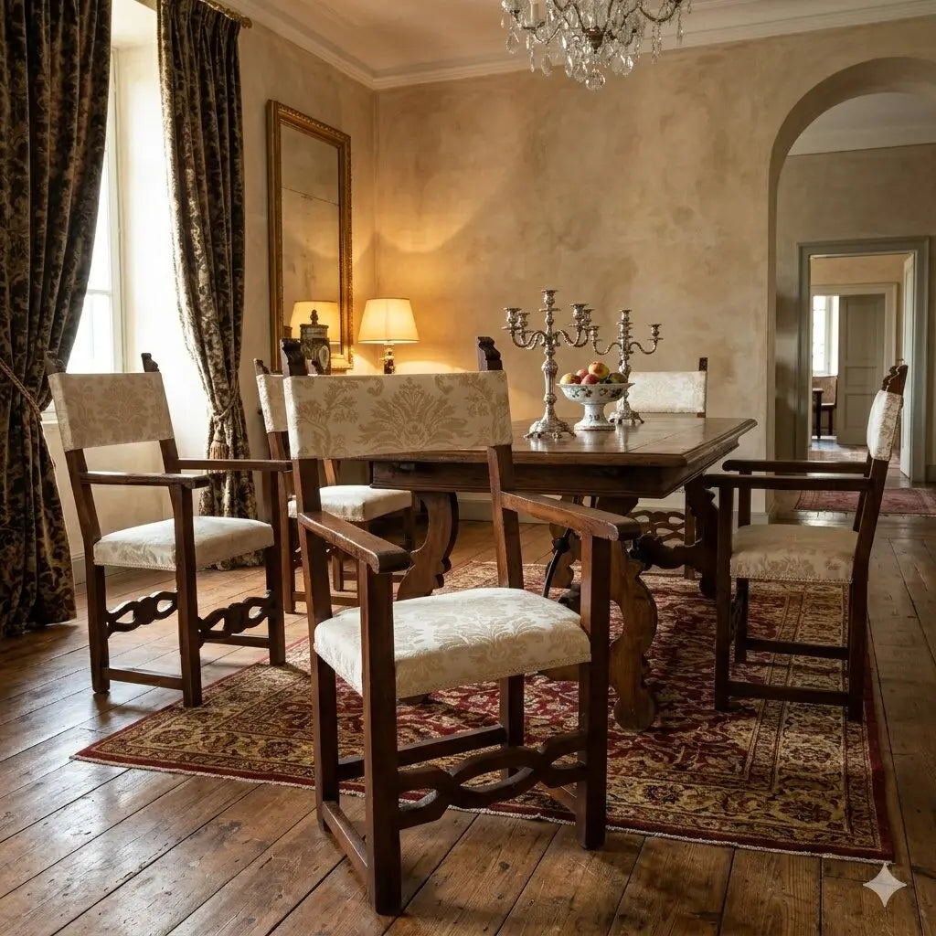 Set of 3 Armchairs and a Chair in Walnut, Italy 1800