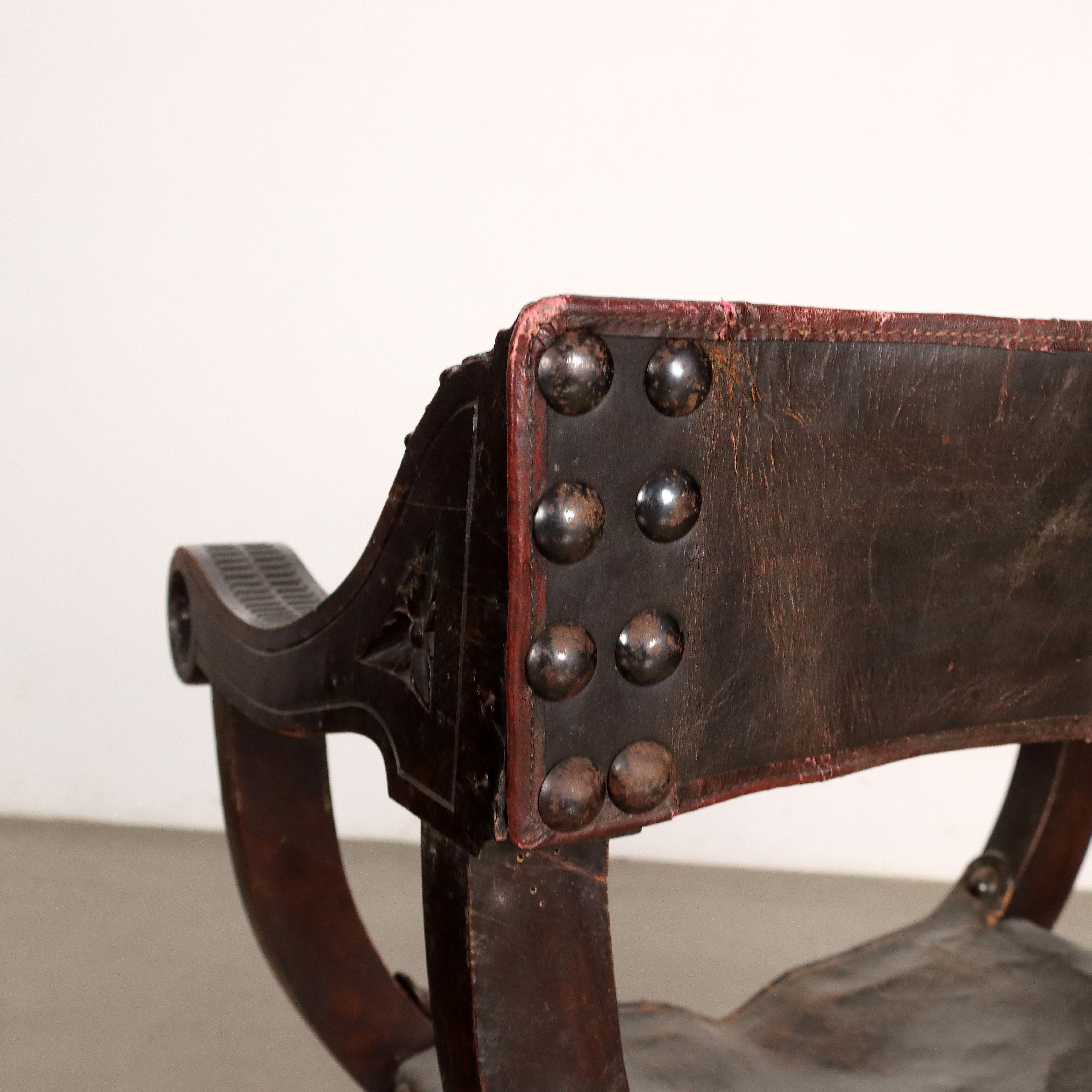 Antique Neo-Renaissance Chair Walnut Leather XIX Century - Italy, Late XIX - Early XX Century | Antiques  Seating