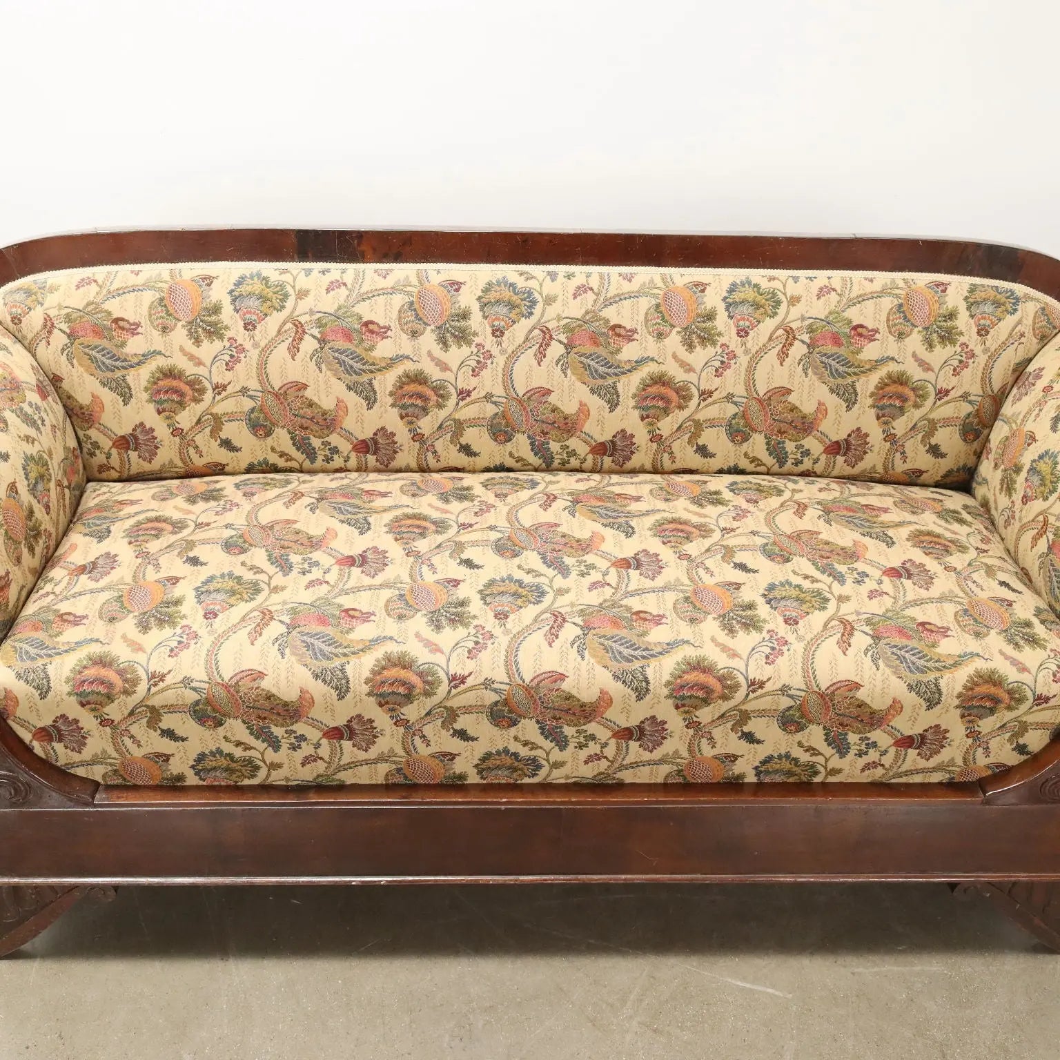 Antique Sofa Louis Philippe Walnut Fabric Italy XIX Century