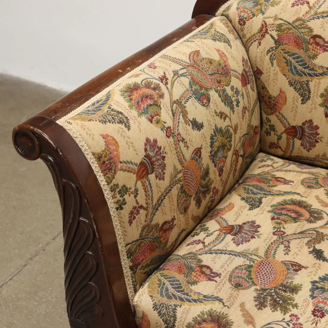 Antique Sofa Louis Philippe Walnut Fabric Italy XIX Century
