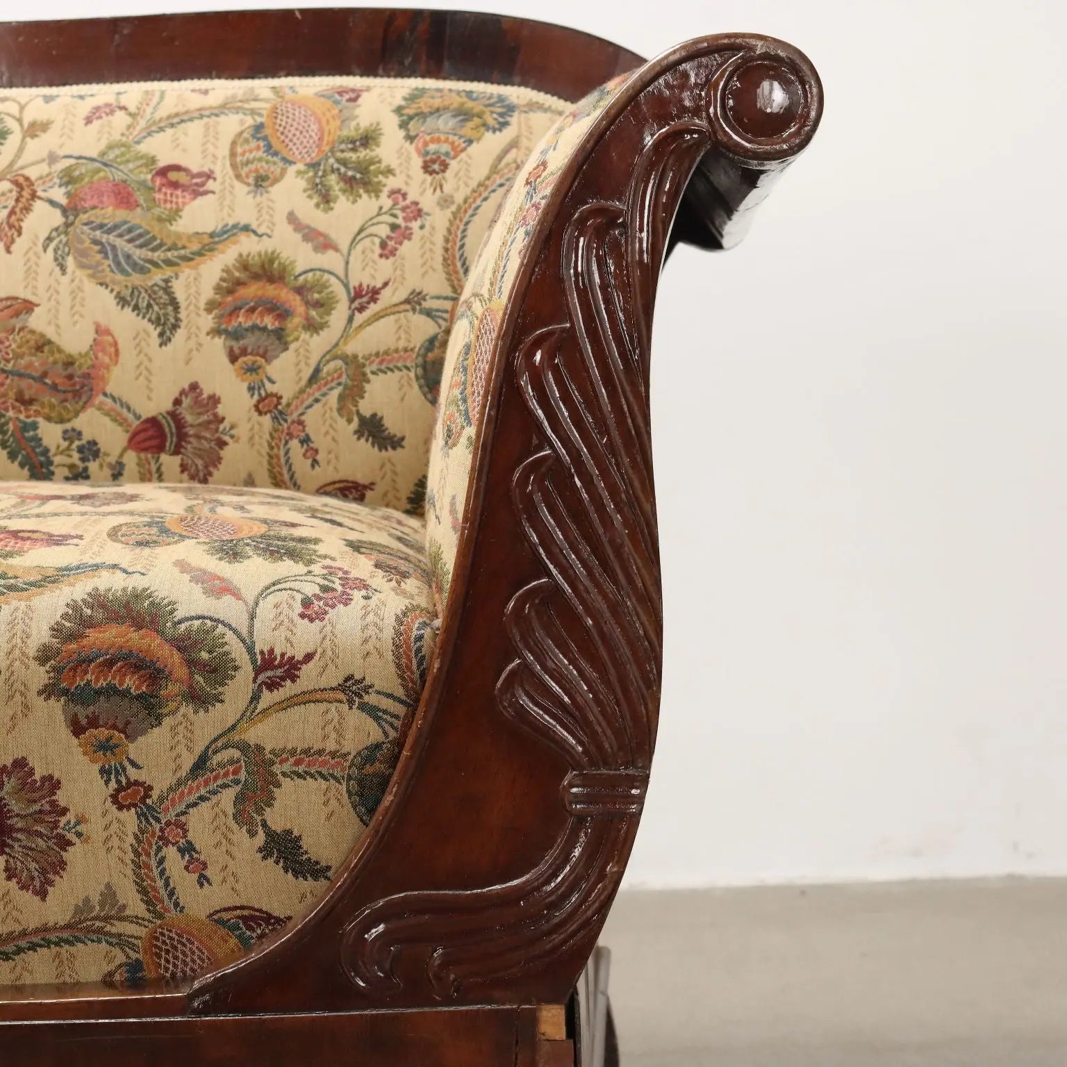 Antique Sofa Louis Philippe Walnut Fabric Italy XIX Century