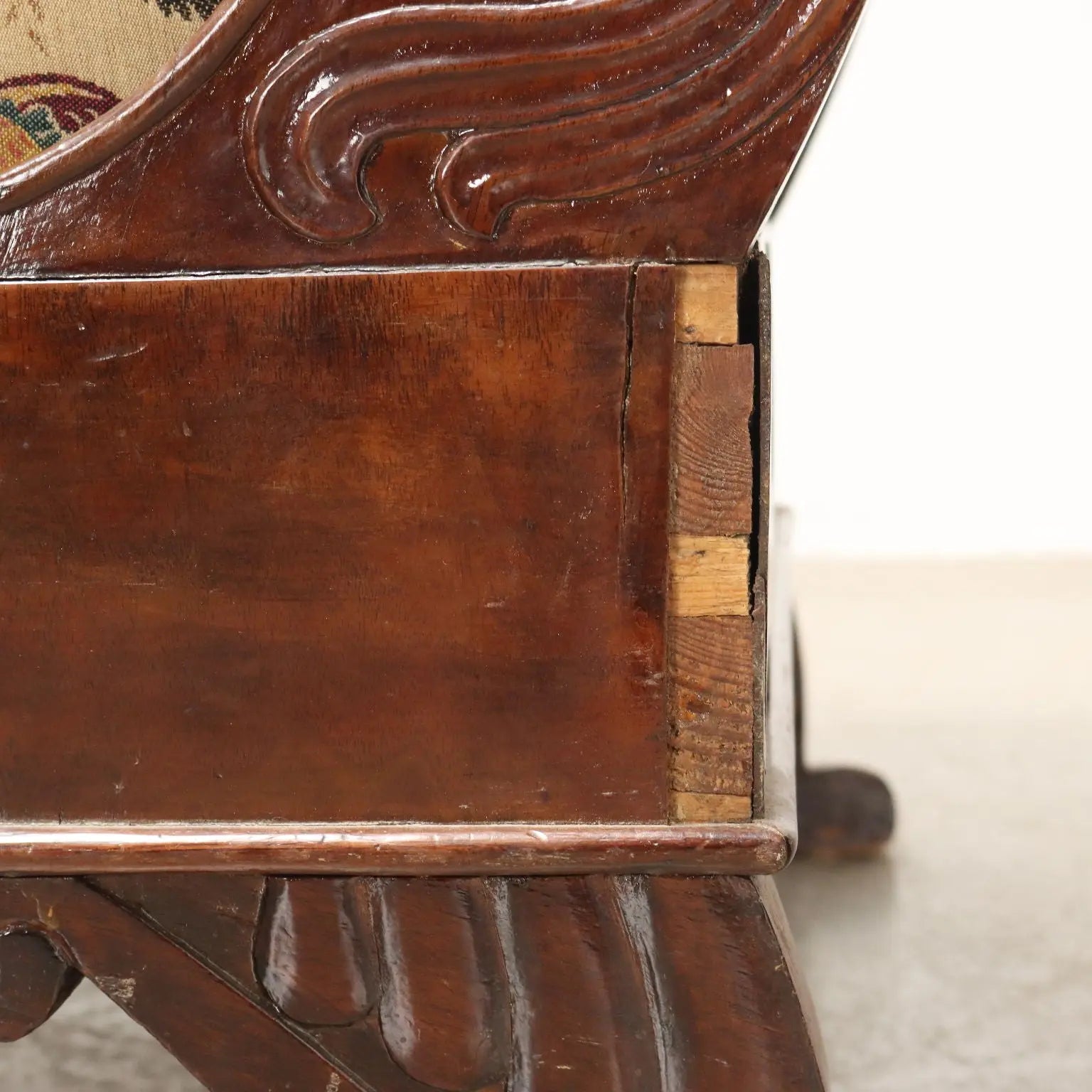 Antique Sofa Louis Philippe Walnut Fabric Italy XIX Century