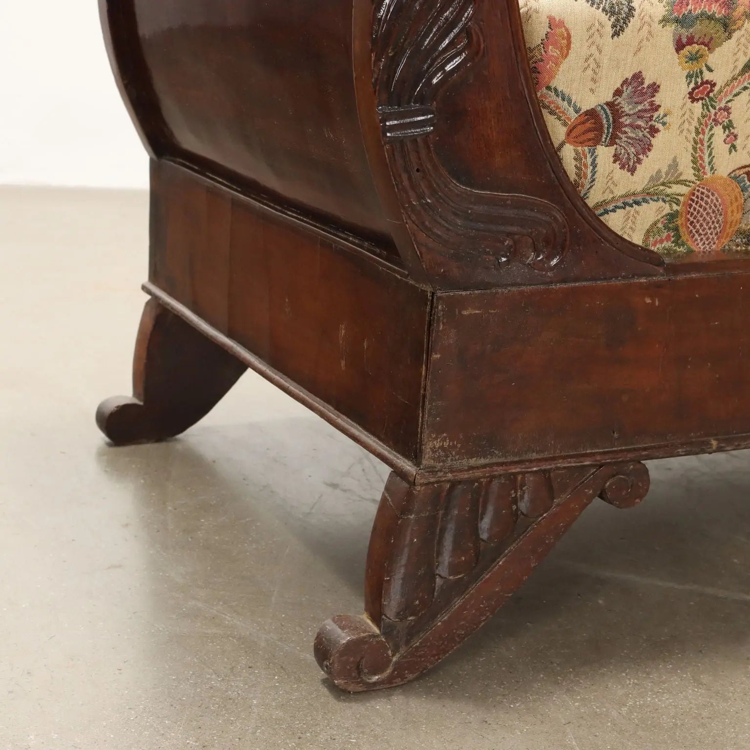 Antique Sofa Louis Philippe Walnut Fabric Italy XIX Century