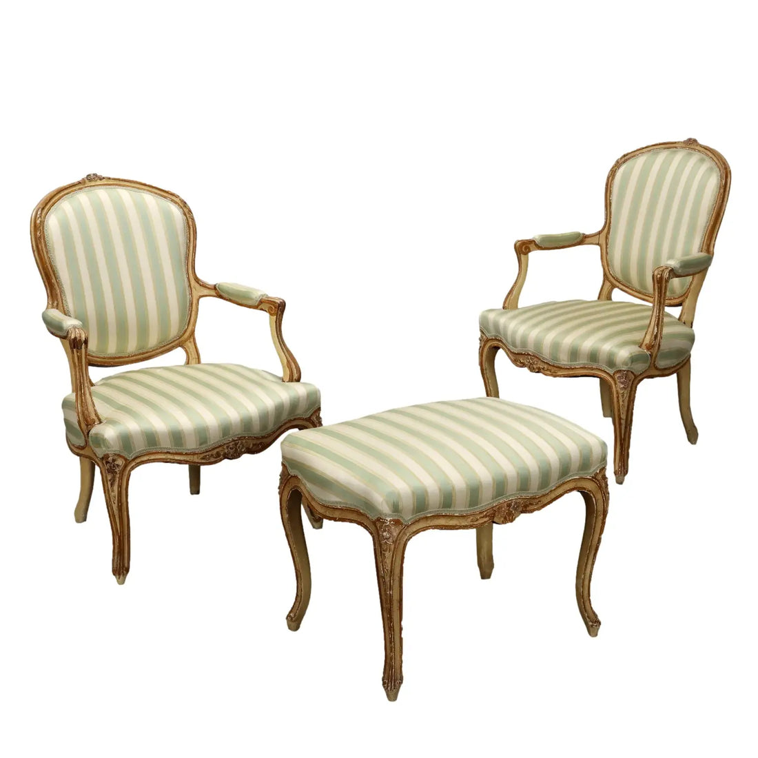 Pair of Armchairs and Footstools in Rococo Style