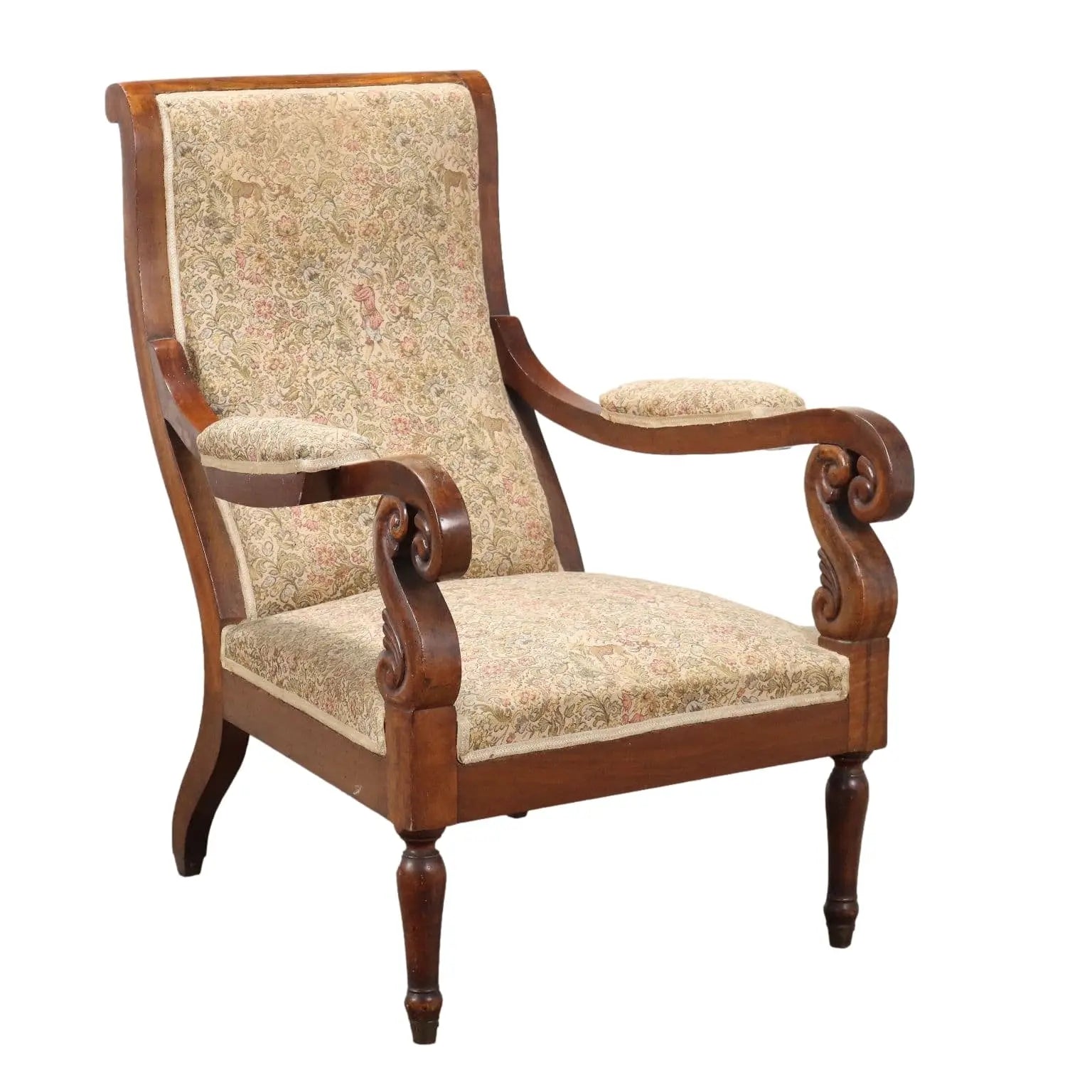 Antique Armchair Louis Philippe Walnut Fabric Italy XIX Century - Italy, Late XIX Century | Antiques | Seating