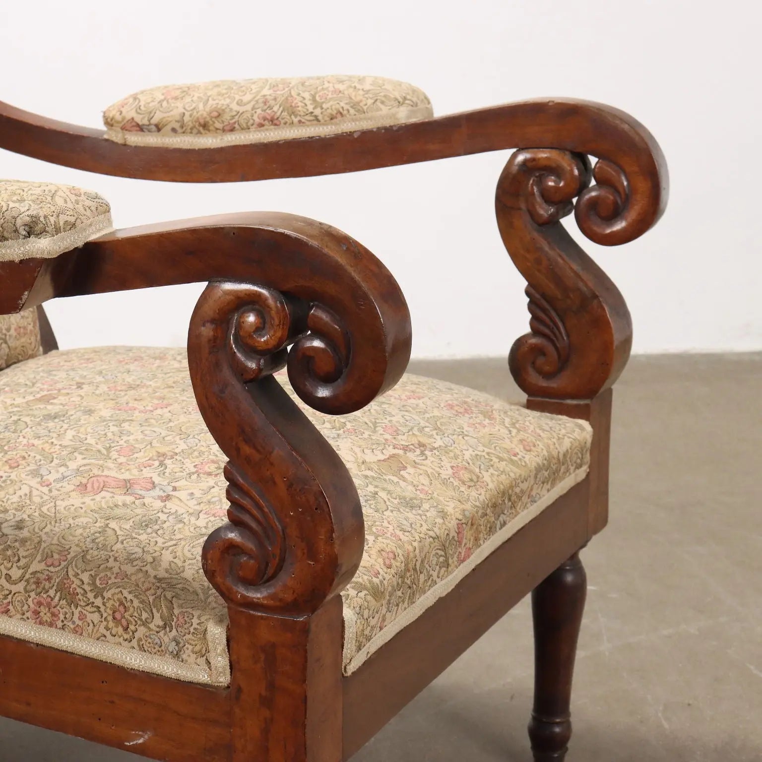 Antique Armchair Louis Philippe Walnut Fabric Italy XIX Century - Italy, Late XIX Century | Antiques | Seating
