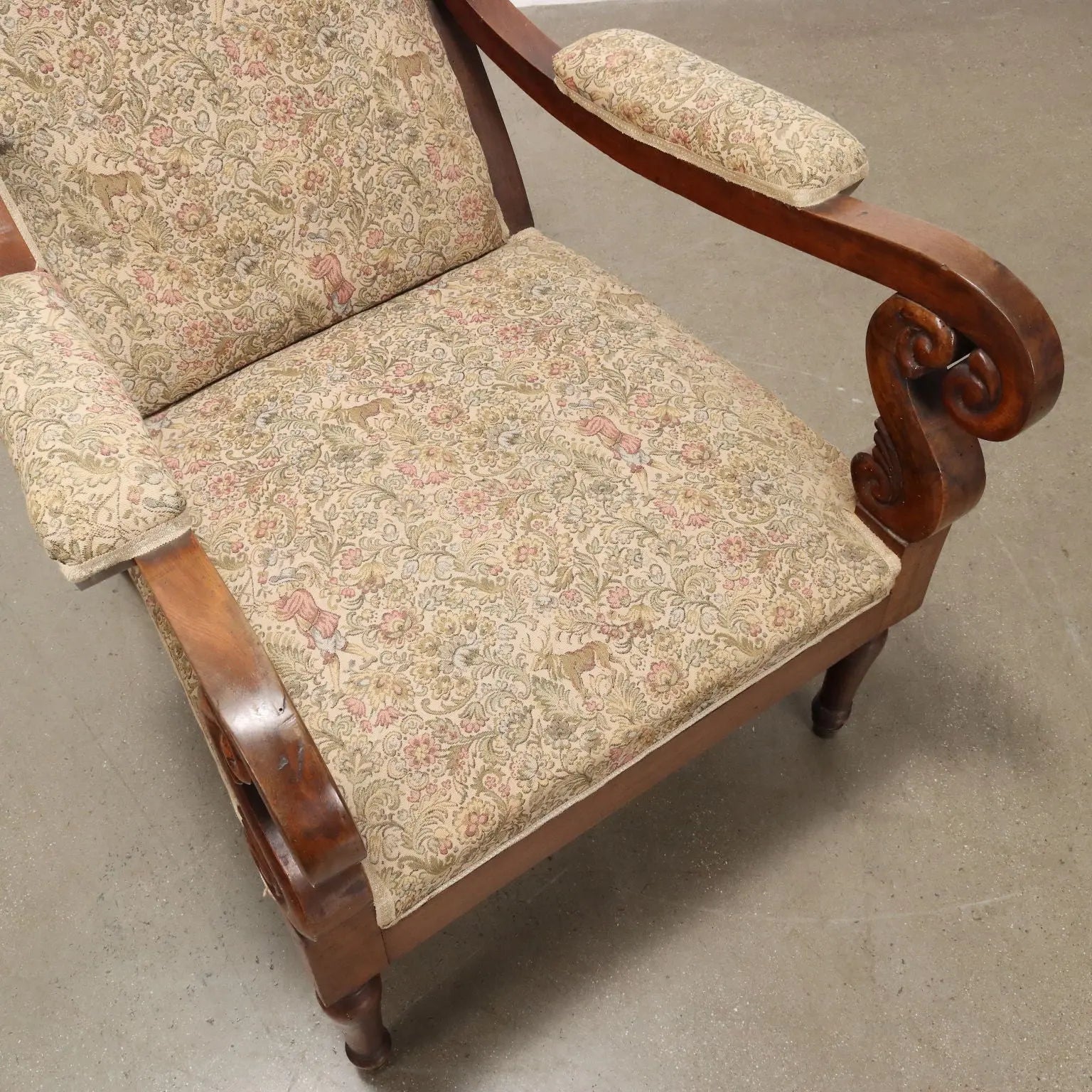 Antique Armchair Louis Philippe Walnut Fabric Italy XIX Century - Italy, Late XIX Century | Antiques | Seating