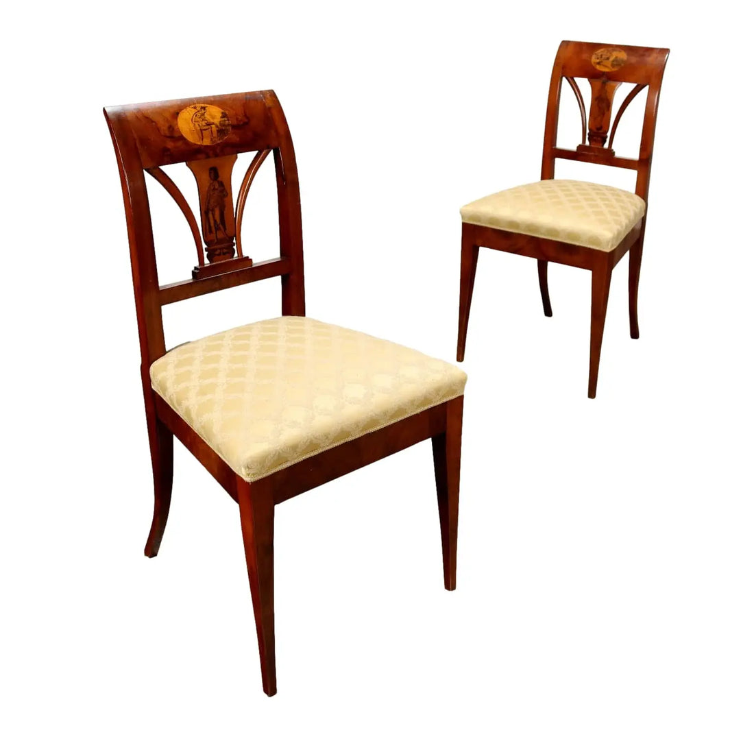Pair of Empire Walnut Chairs - Austria 19th Century