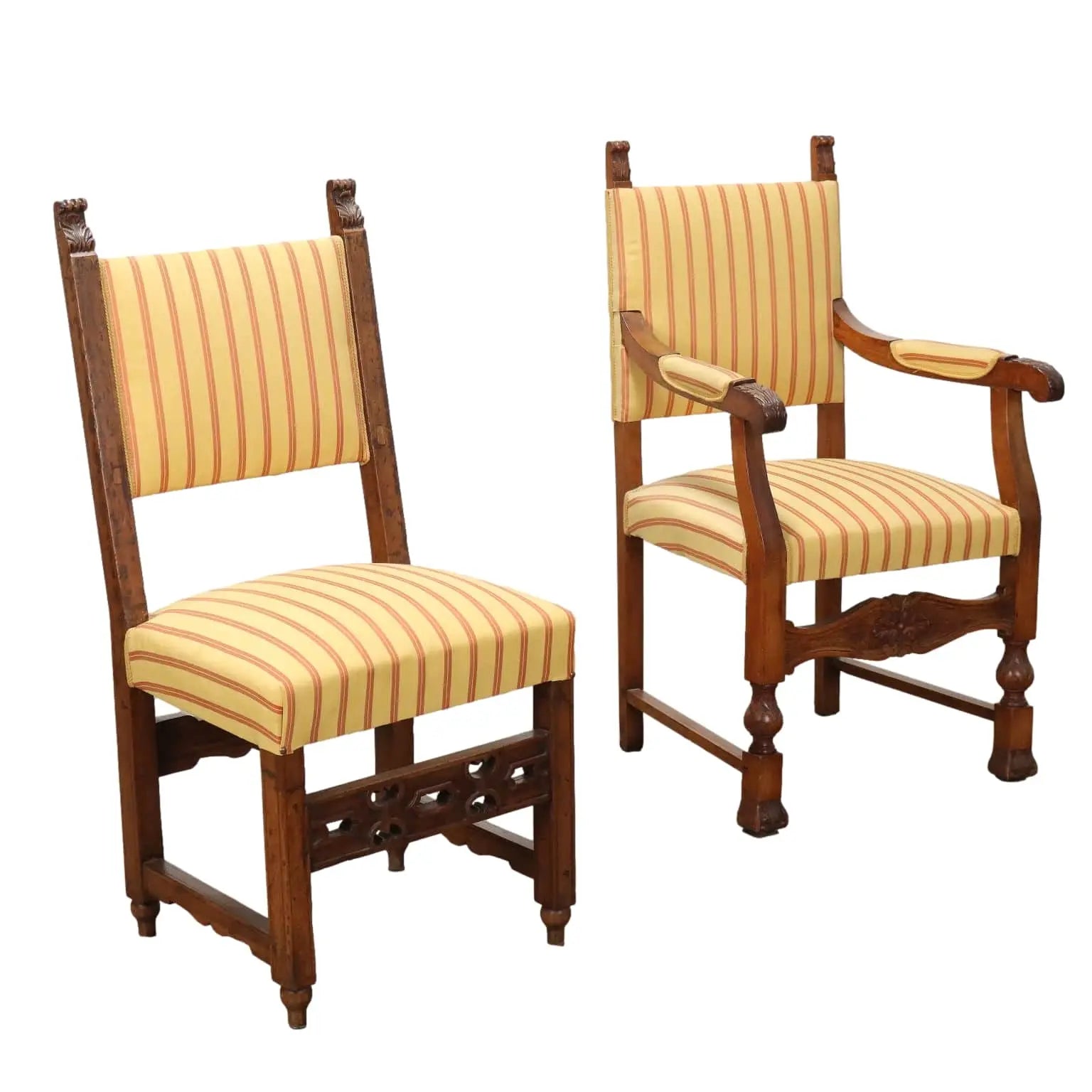 Antique Baroque Armchairs Walnut Fabric Italy XVII-XVIII Century - Italy | Antiques | Seating
