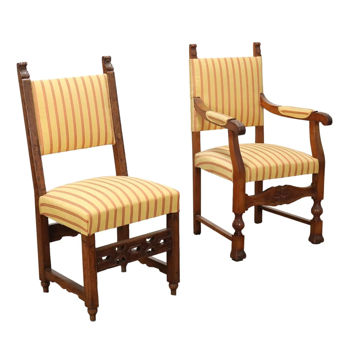 Antique Baroque Armchairs Walnut Fabric Italy XVII-XVIII Century - Italy | Antiques | Seating