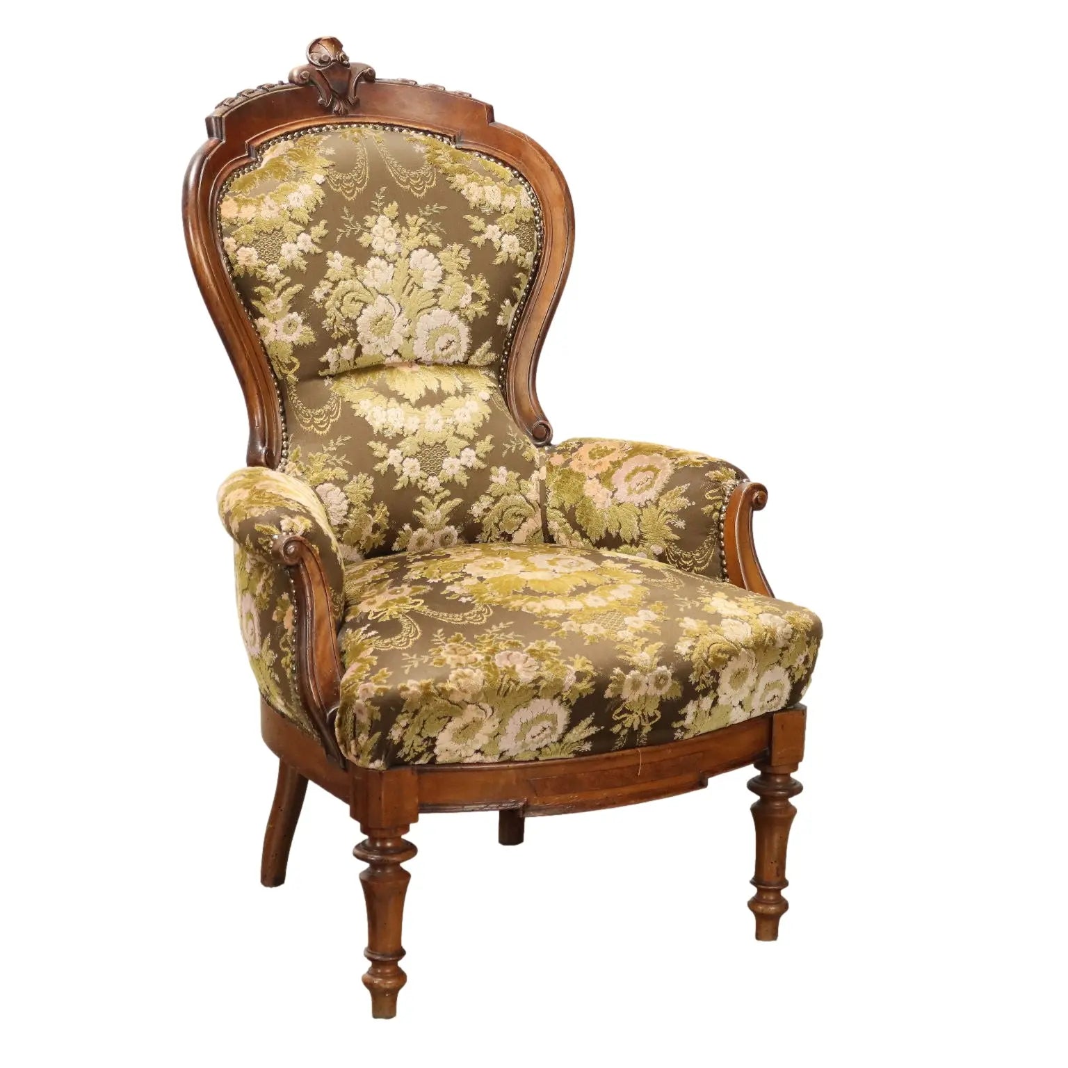 Antique Armchair Umbertino Walnut Fabric Italy XIX Century - Italy, Late XIX Century | Antiques | Seating