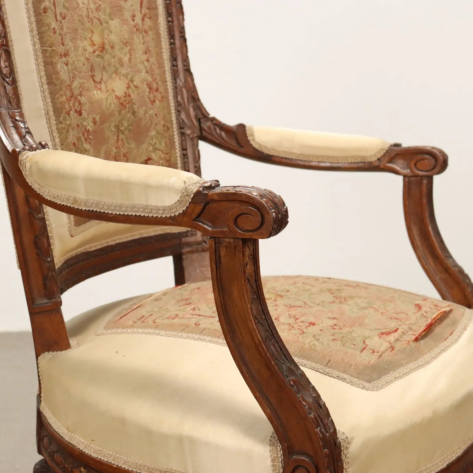 Antique Armchair Walnut Painted Beech Cloth Italy XIX Century - Italy, XIX Century | Antiques | Seating