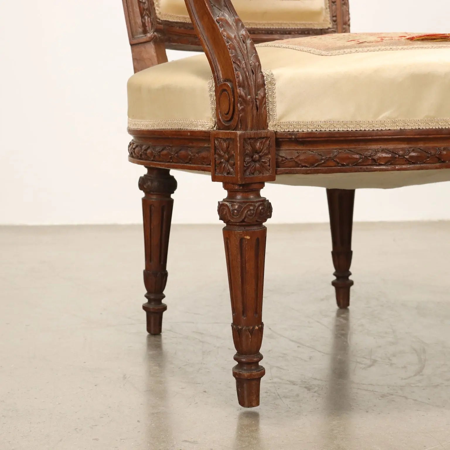 Antique Armchair Walnut Painted Beech Cloth Italy XIX Century - Italy, XIX Century | Antiques | Seating
