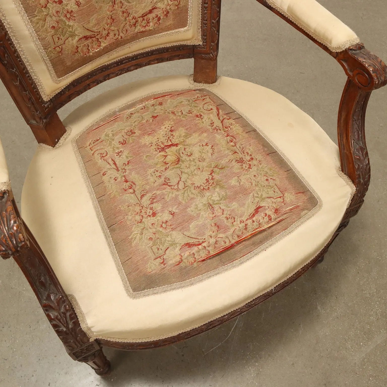 Antique Armchair Walnut Painted Beech Cloth Italy XIX Century - Italy, XIX Century | Antiques | Seating