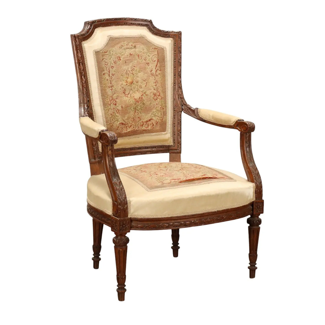 Antique Armchair Walnut Painted Beech Cloth Italy XIX Century - Italy, XIX Century | Antiques | Seating