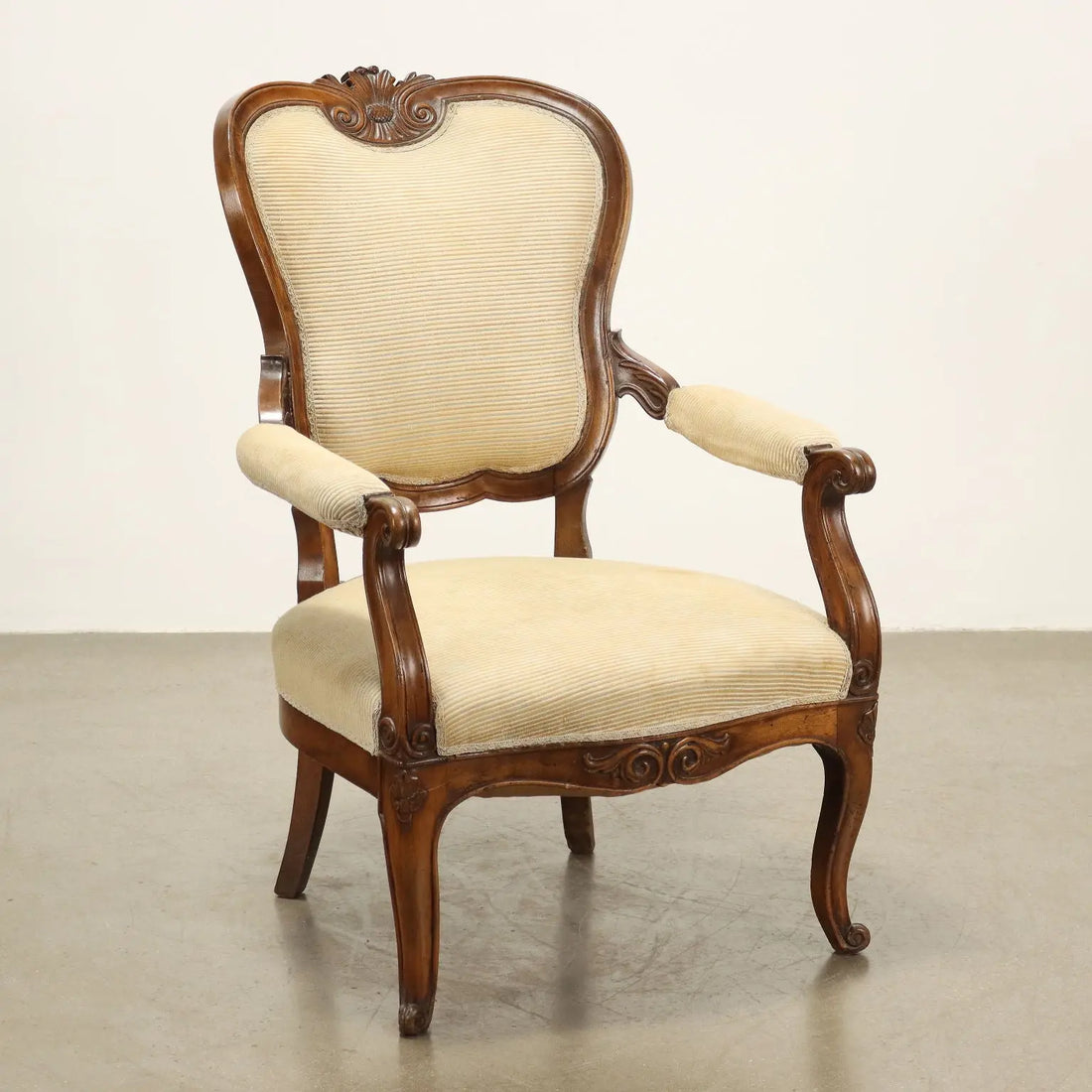 Antique Armchair Louis Philippe Walnut Carvings Italy XIX Century