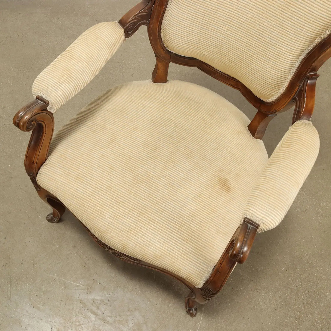 Antique Armchair Louis Philippe Walnut Carvings Italy XIX Century