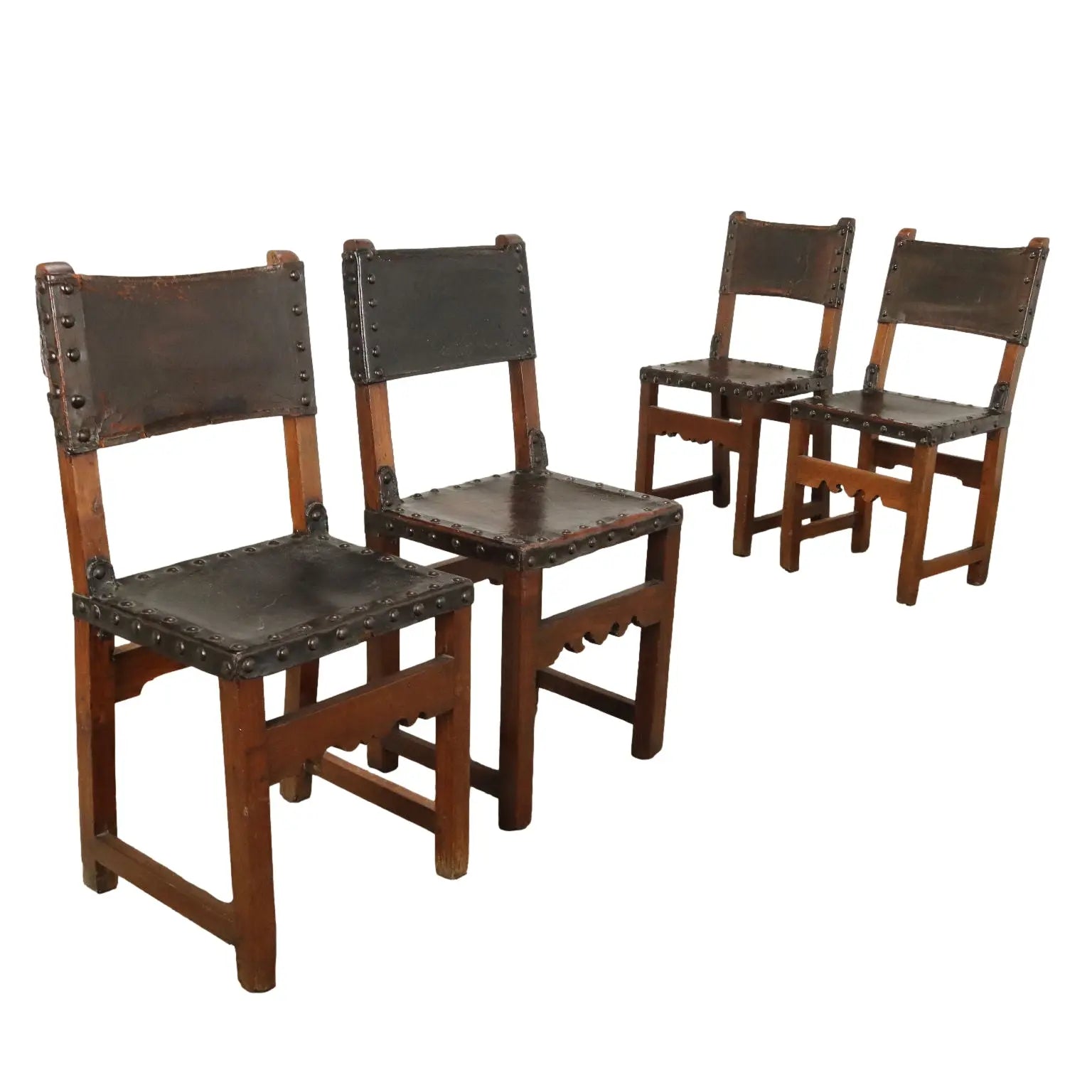 Antique Baroque Chairs Walnut Leather Italy XVIII Century - Italy, Early XVIII Century | Antiques | Seating