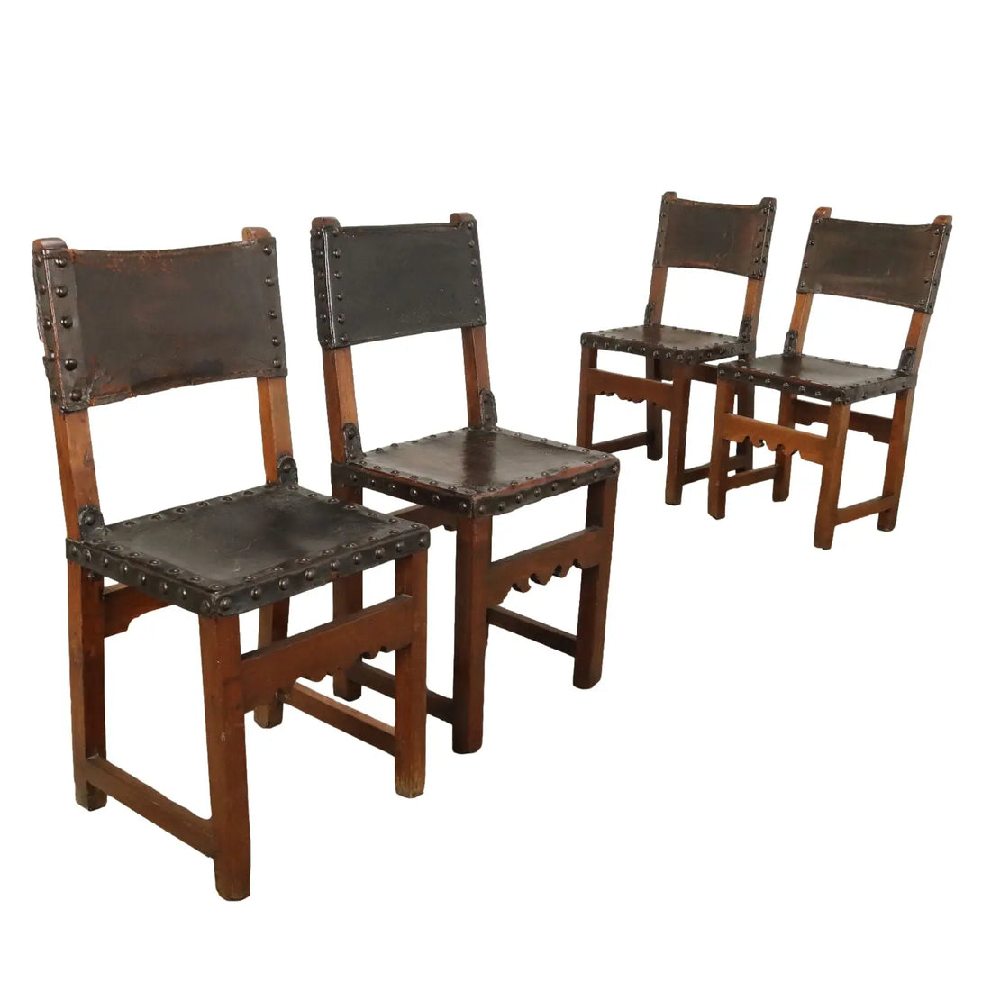 Antique Baroque Chairs Walnut Leather Italy XVIII Century - Italy, Early XVIII Century | Antiques | Seating