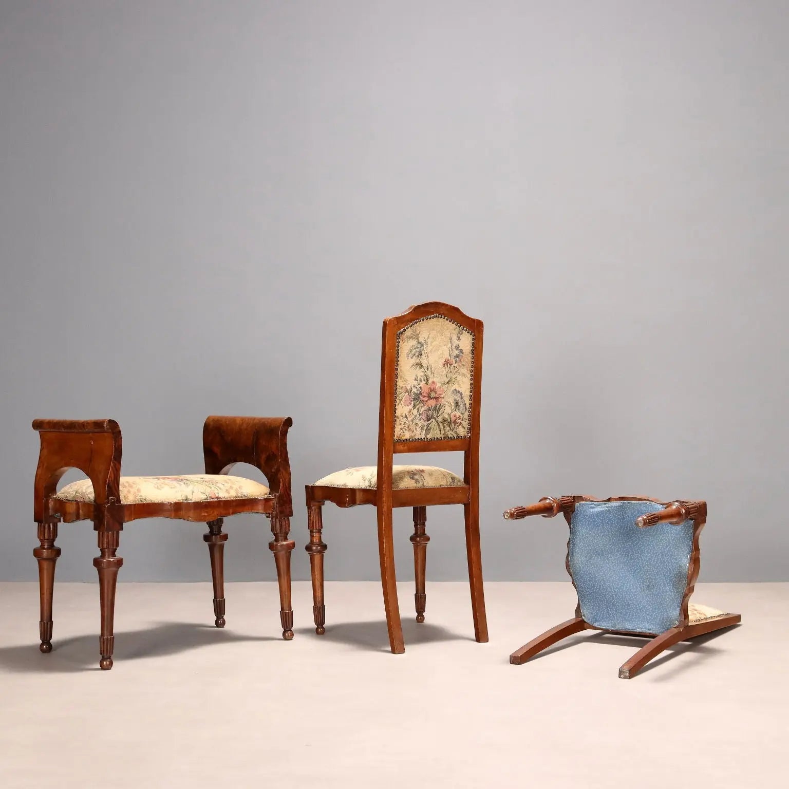 Antique Chairs and Bench Art Deco Walnut Burl Italy XIX Century - Italy, Late XX Century | Antiques | Seating